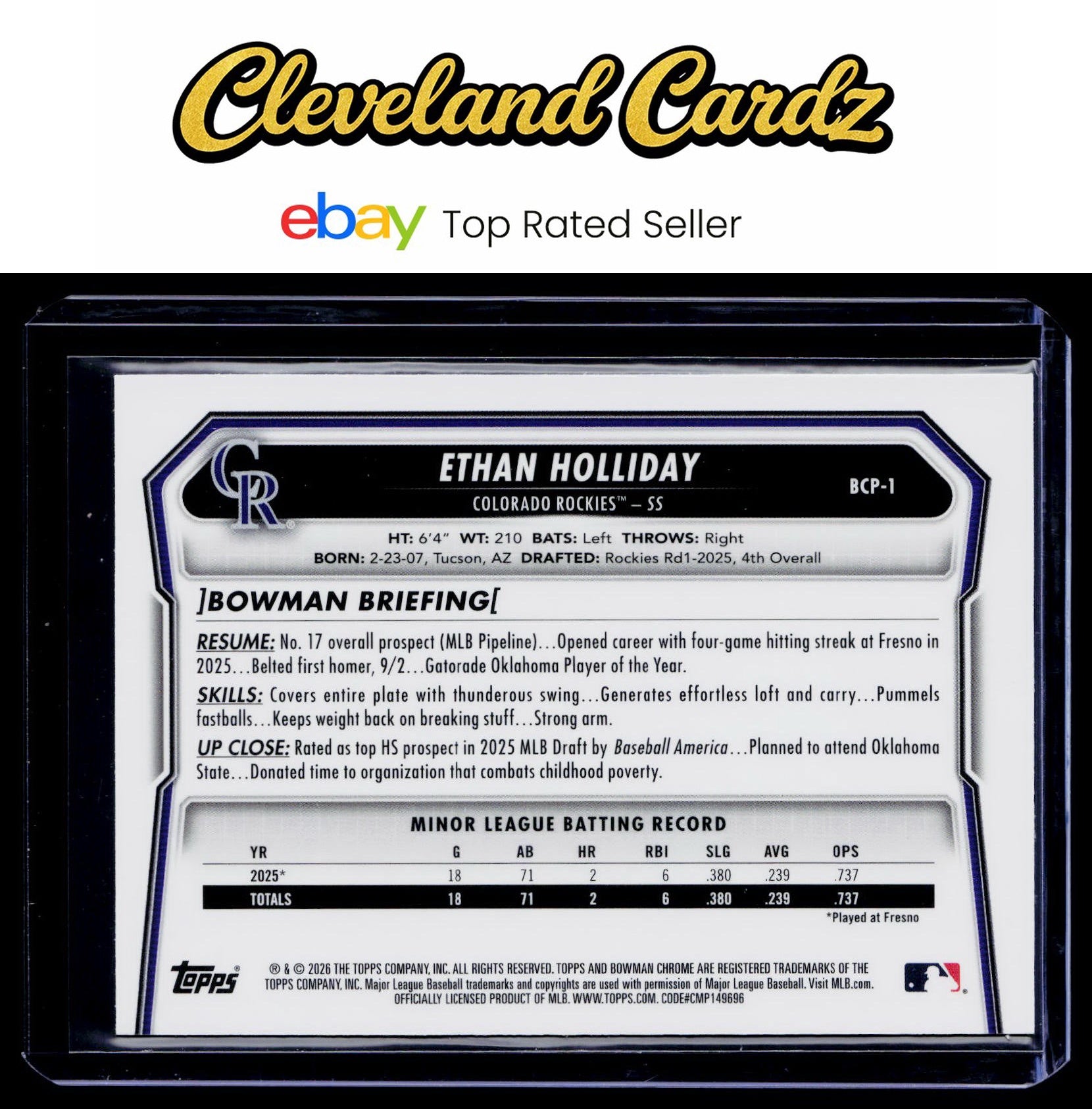 2026 Bowman #BCP-1 Ethan Holliday Chrome Prospects Mojo Refractor