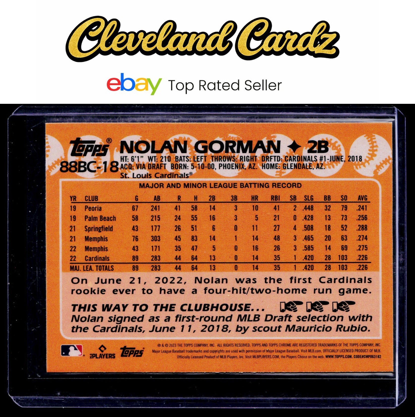 2023 Topps Chrome #88BC-18 Nolan Gorman 1988 Topps Baseball 35th Anniversary