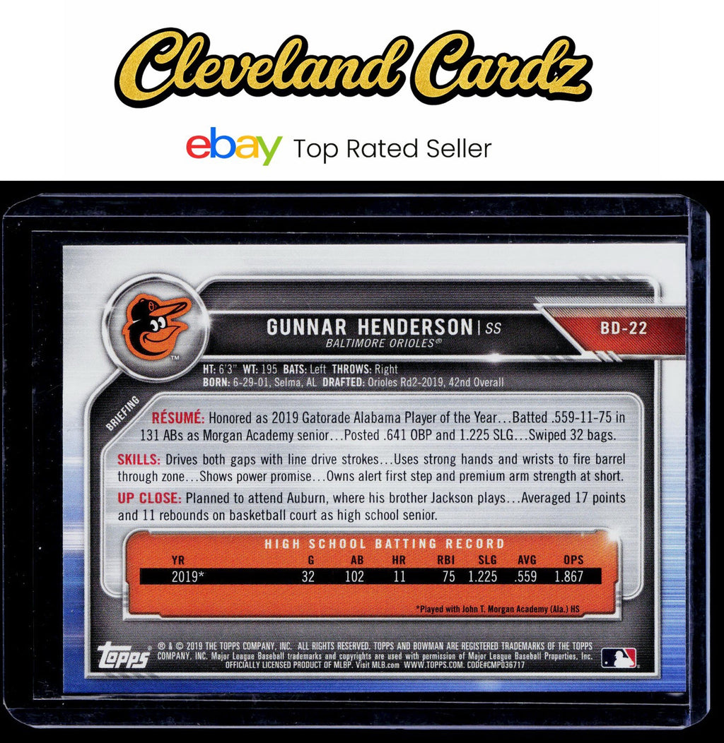 2019 Bowman Draft #BD-22 Gunnar Henderson