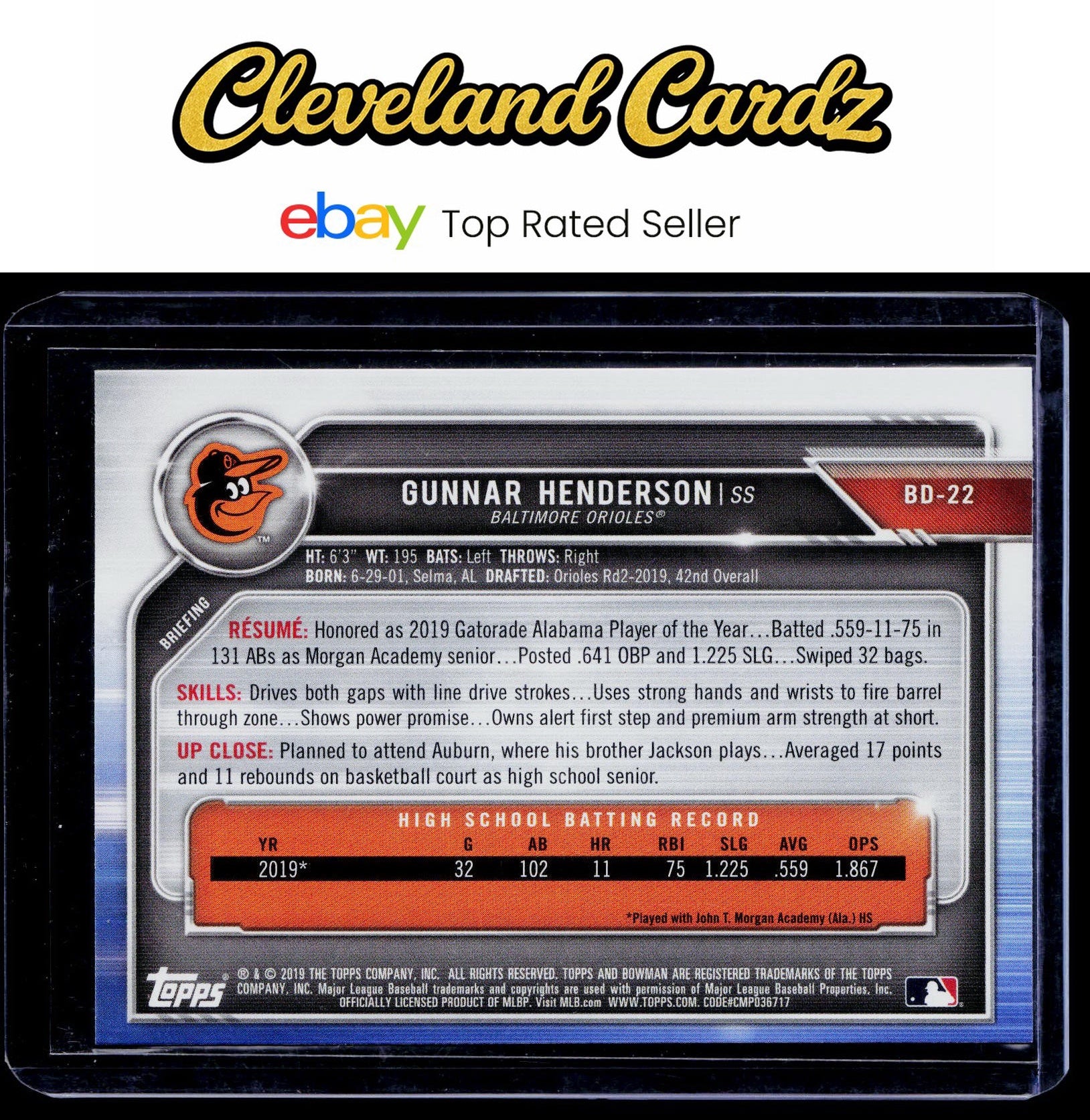 2019 Bowman Draft #BD-22 Gunnar Henderson