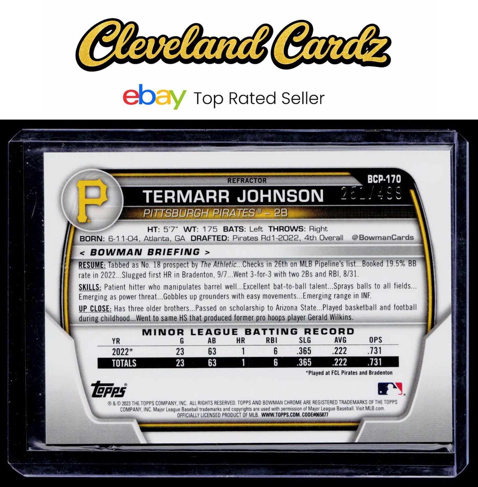 2023 Bowman Chrome #BCP-170 Termarr Johnson Prospects Refractor #/499