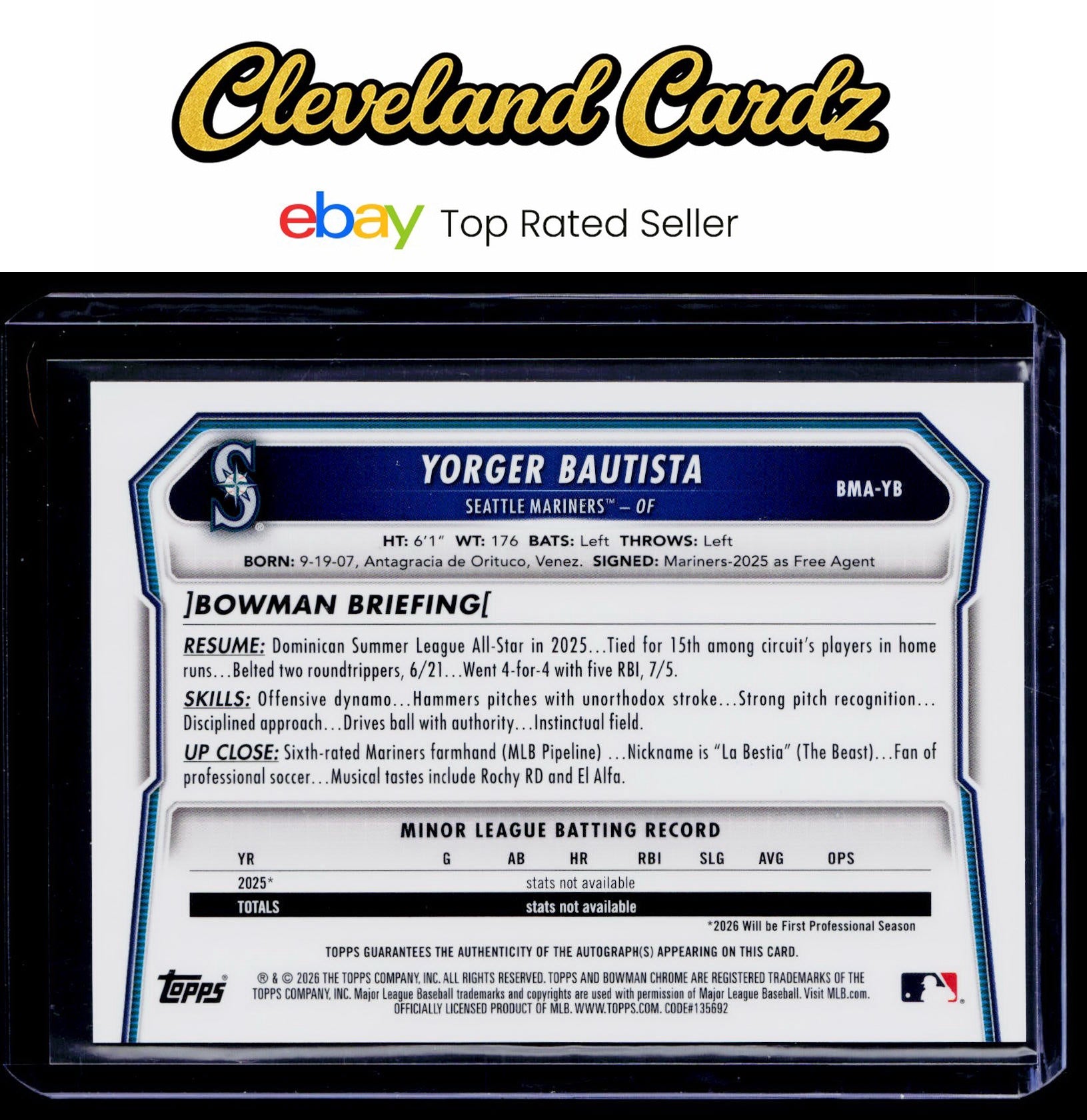 2025 Bowman Chrome #BMA-YB Yorger Bautista Prospect Autographs Mega Mojo