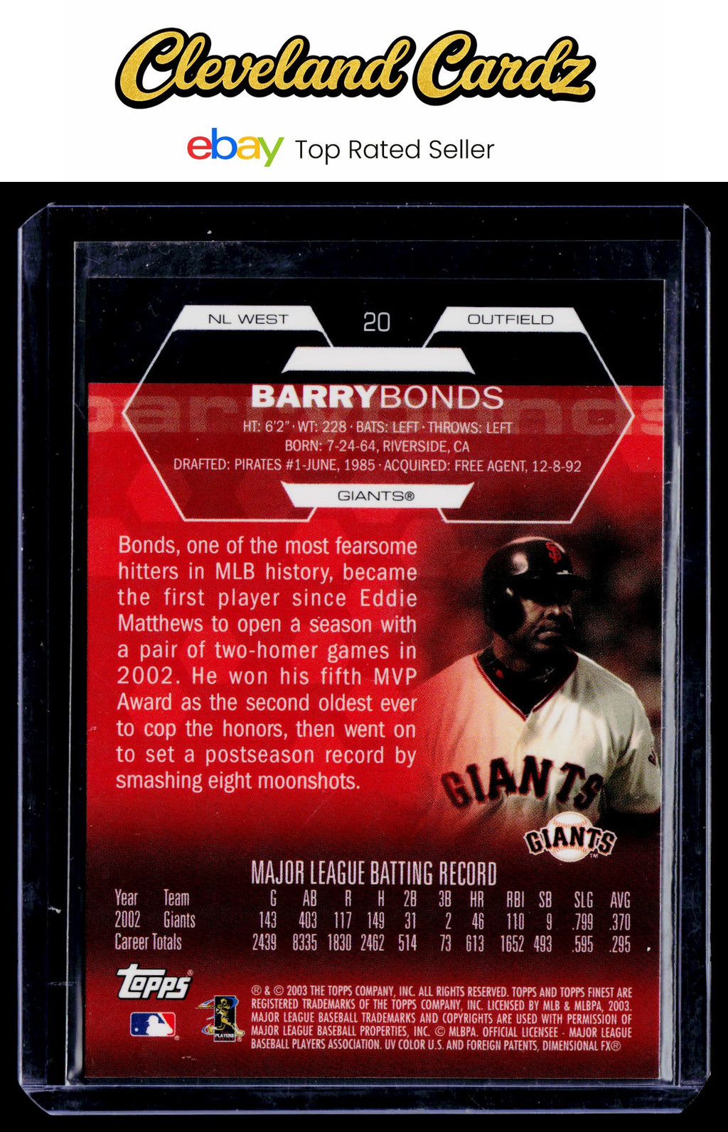 2003 Finest #20 Barry Bonds