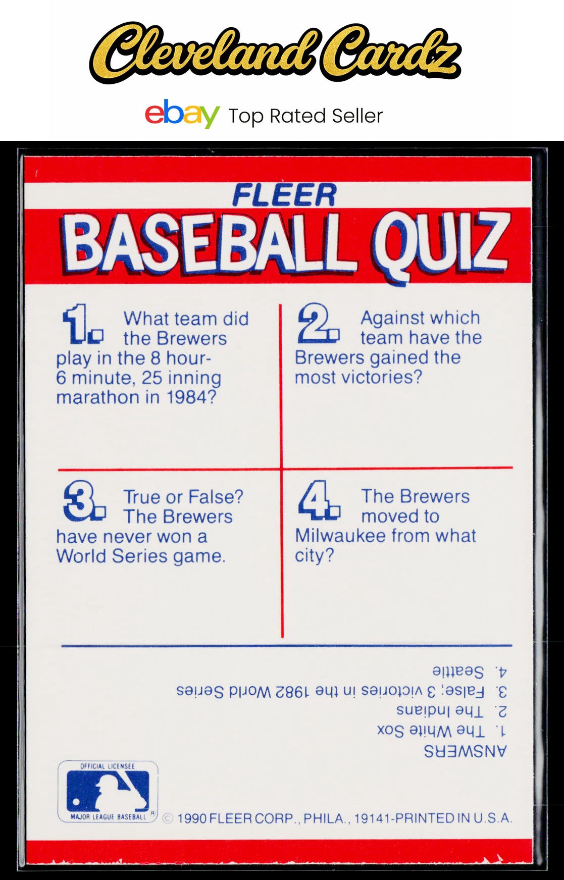 1990 Fleer #NNO Milwaukee Brewers Action Series Team Stickers