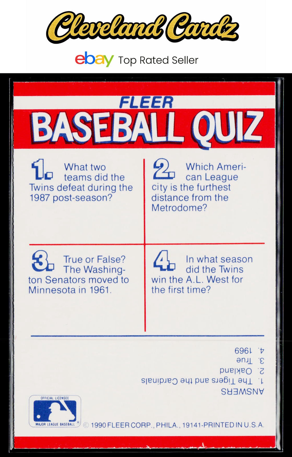 1990 Fleer #NNO Minnesota Twins Action Series Team Stickers