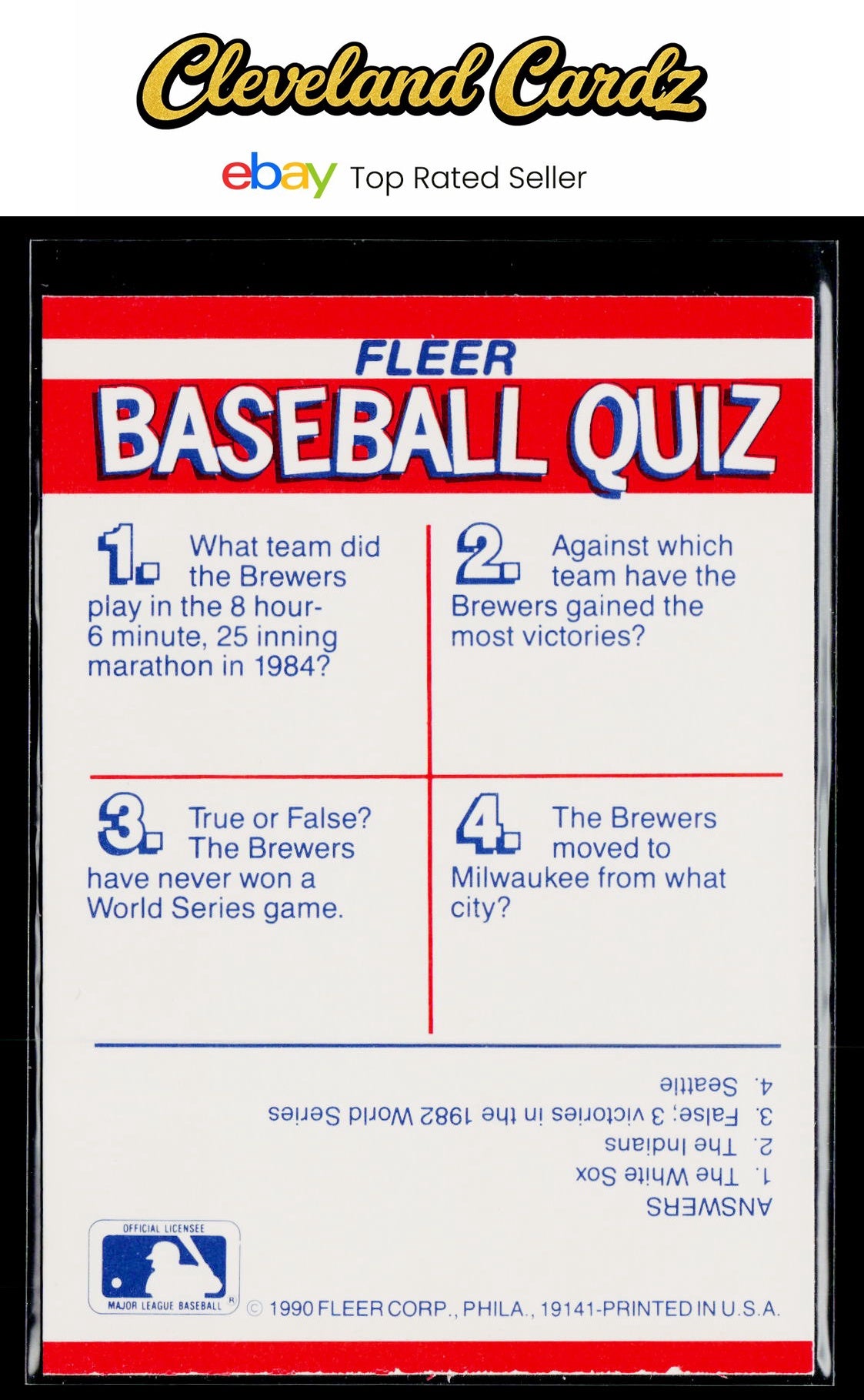 1990 Fleer #NNO Milwaukee Brewers Action Series Team Stickers