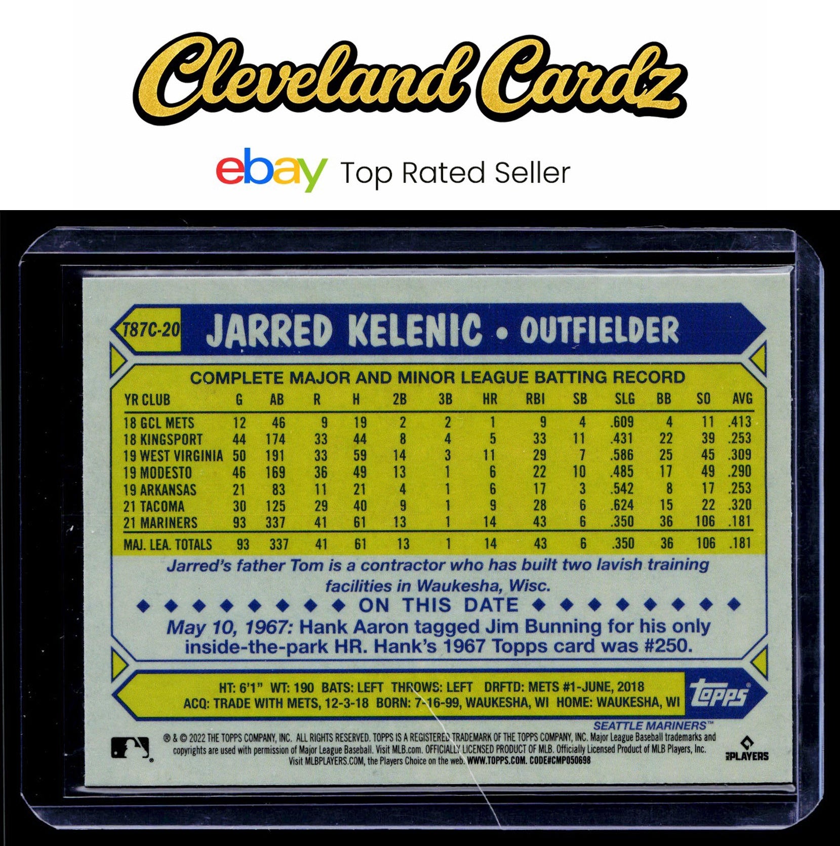 2022 Topps #T87C-20 Jarred Kelenic 1987 Topps Baseball 35th Anniversary Chrome