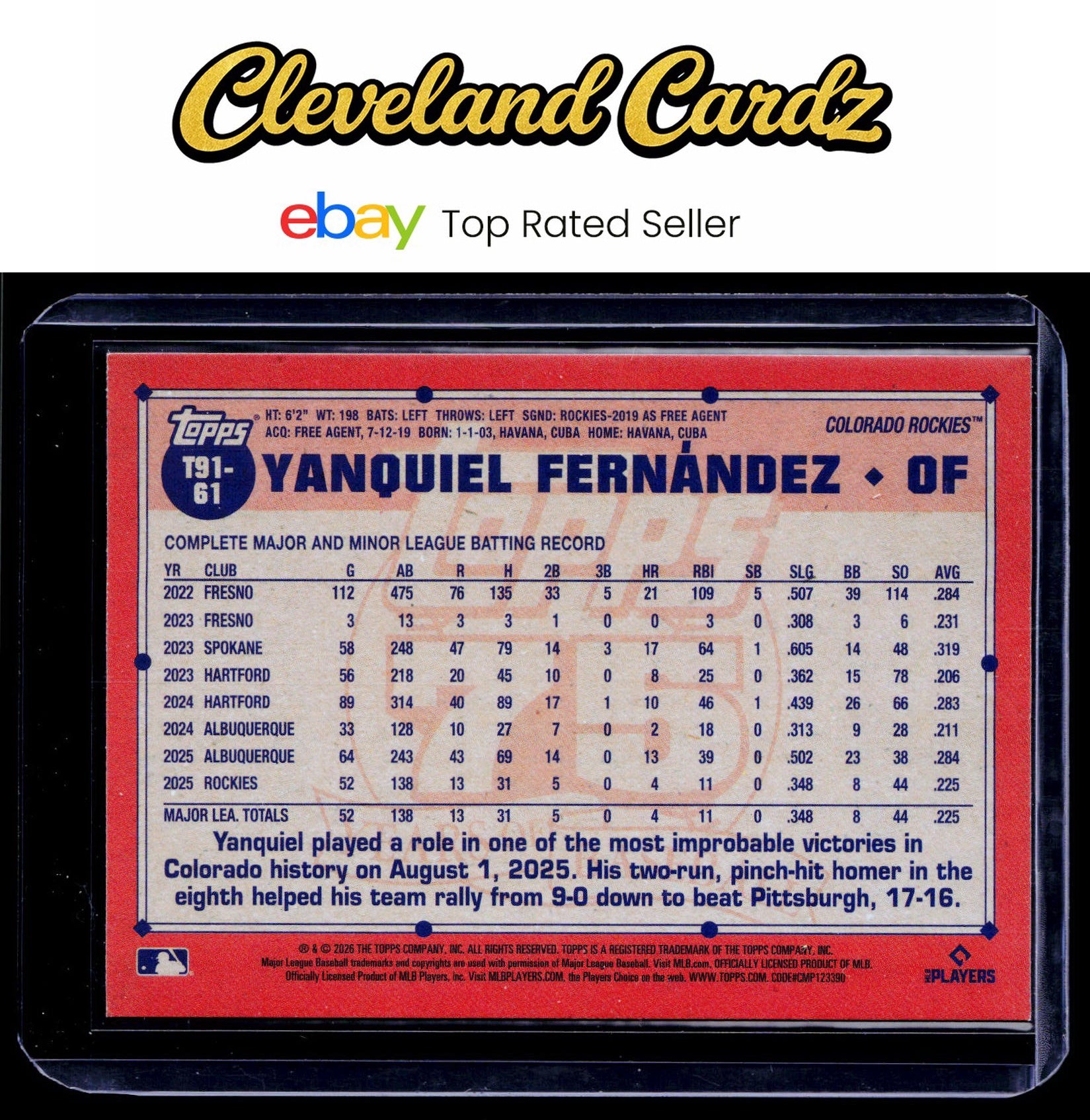 2026 Topps #T91-61 Yanquiel Fernandez 1991 Topps Baseball 35th Anniversary