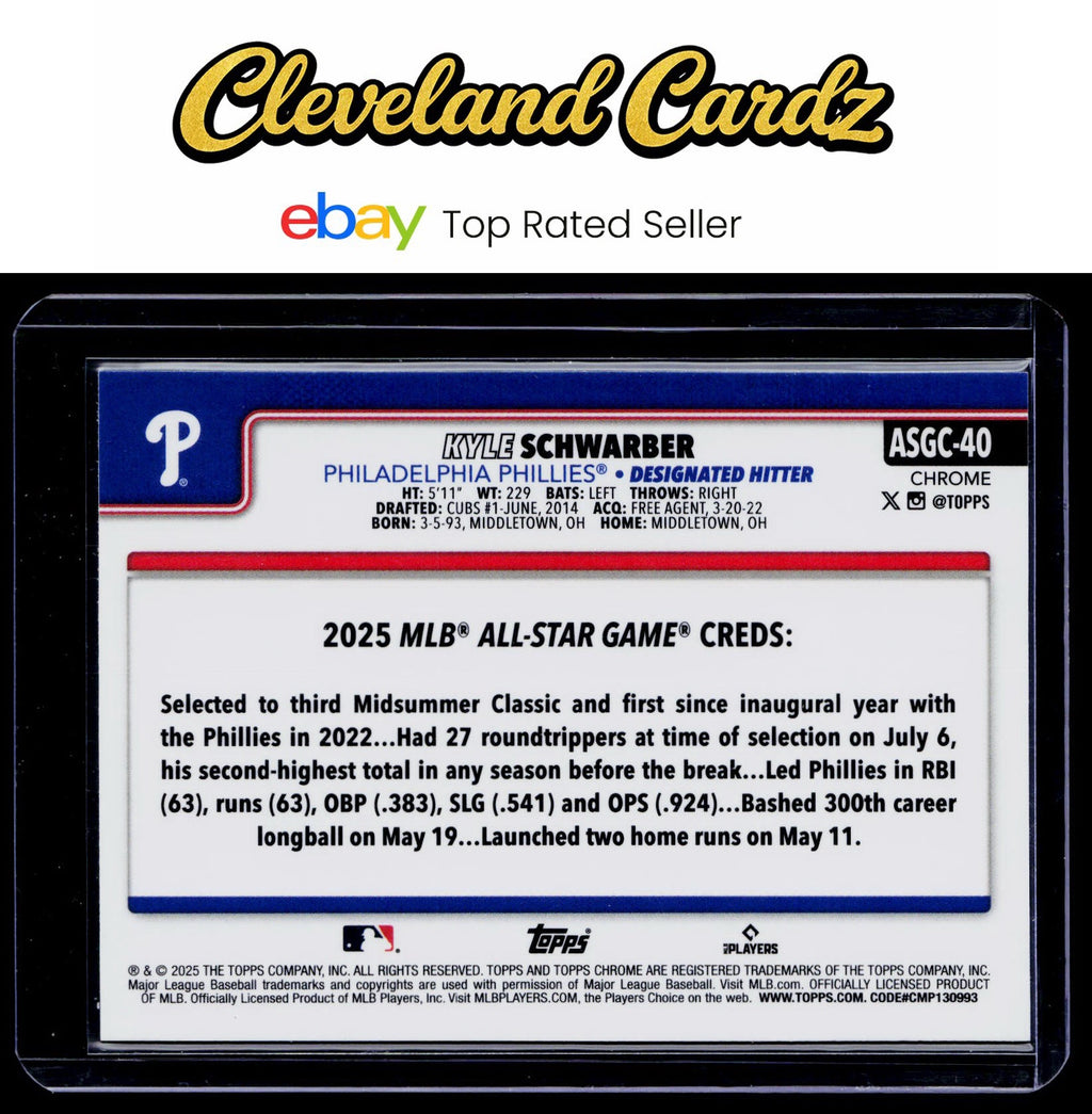 2025 Topps Chrome Update #ASGC-40 Kyle Schwarber 2025 All-Star Game