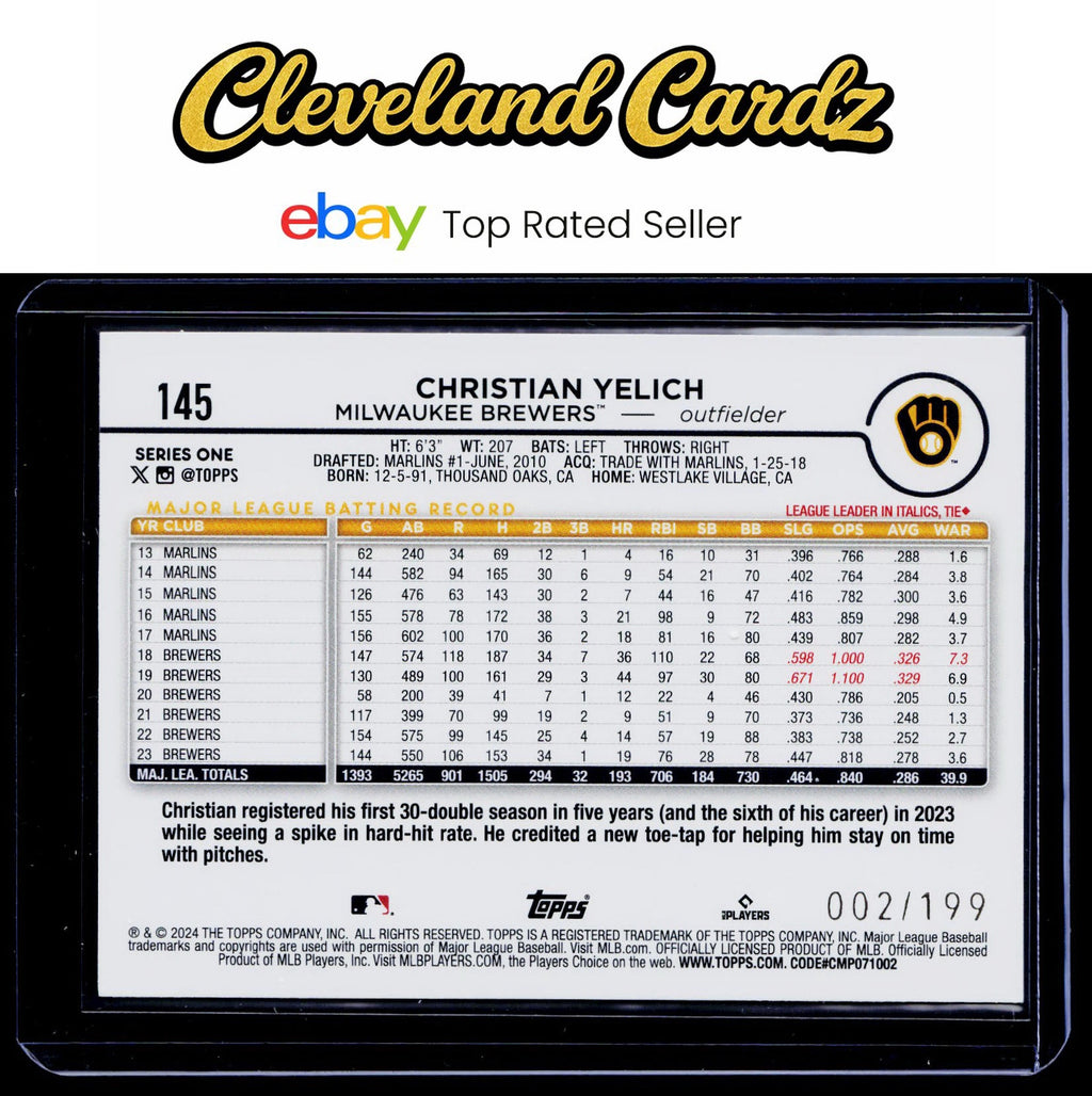 2024 Topps #145 Christian Yelich Red Crackle Foil #/199