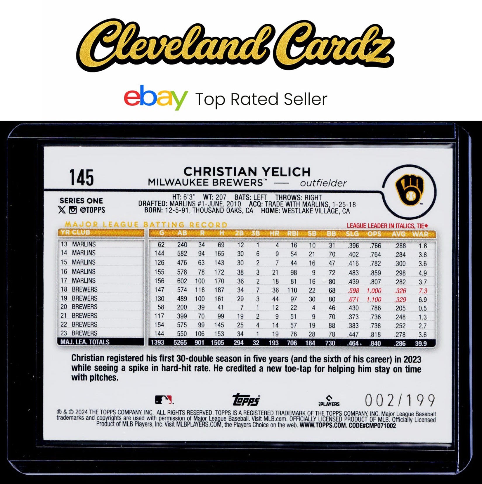 2024 Topps #145 Christian Yelich Red Crackle Foil #/199