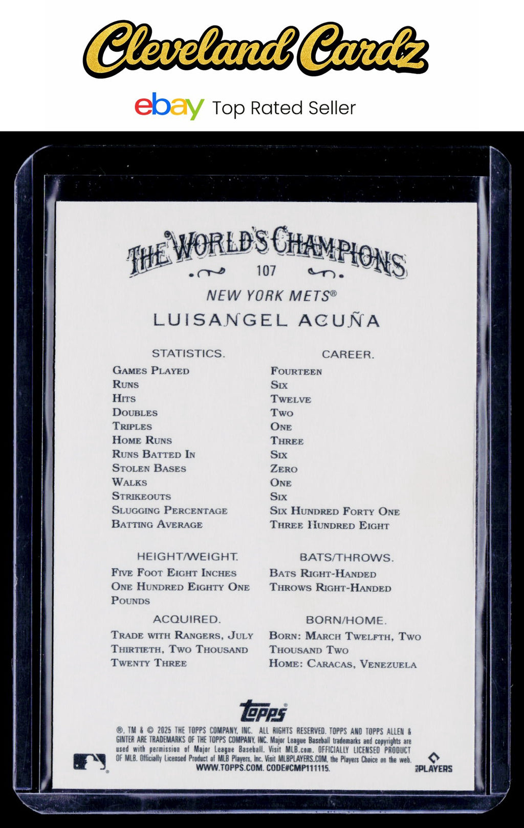 2025 Topps Allen & Ginter #107 Luisangel Acuña