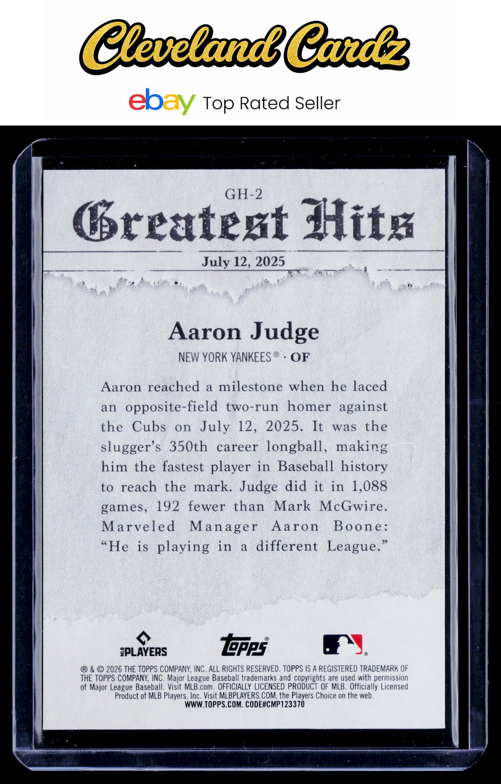 2026 Topps #GH-2 Aaron Judge 2025 Greatest Hits