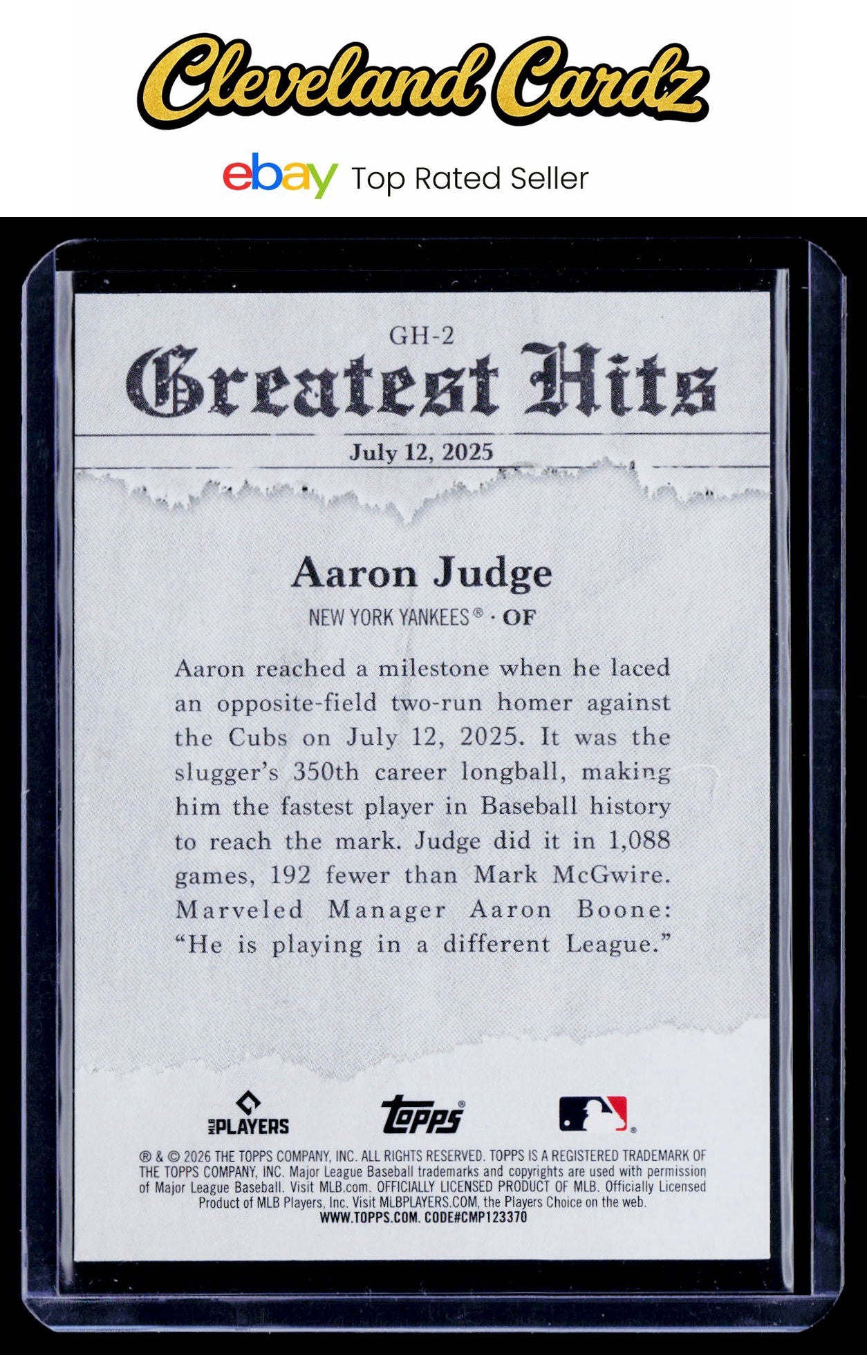 2026 Topps #GH-2 Aaron Judge 2025 Greatest Hits