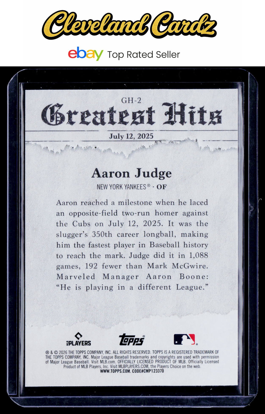 2026 Topps #GH-2 Aaron Judge 2025 Greatest Hits