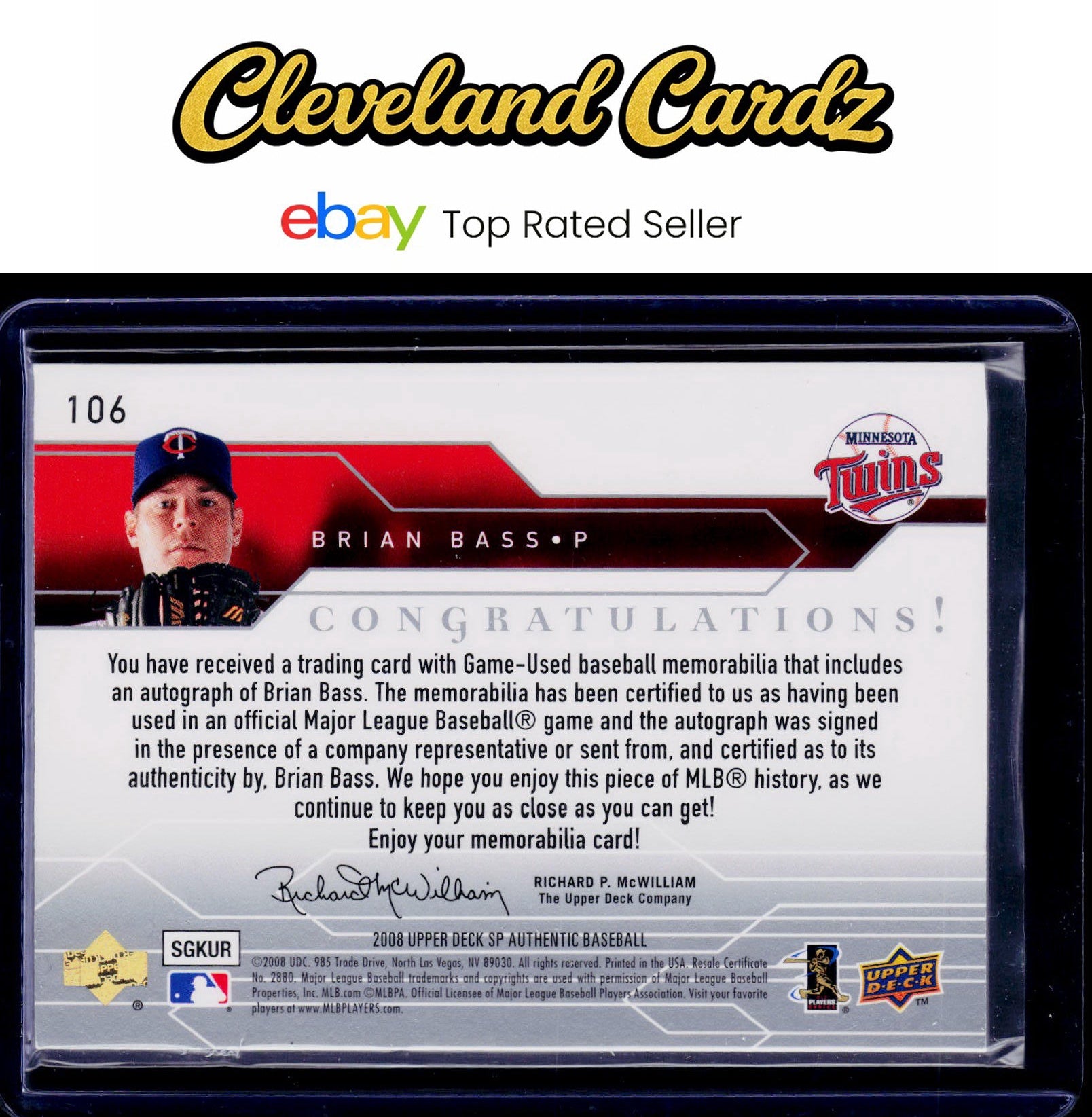 2008 SP Authentic #106 Brian Bass #/799