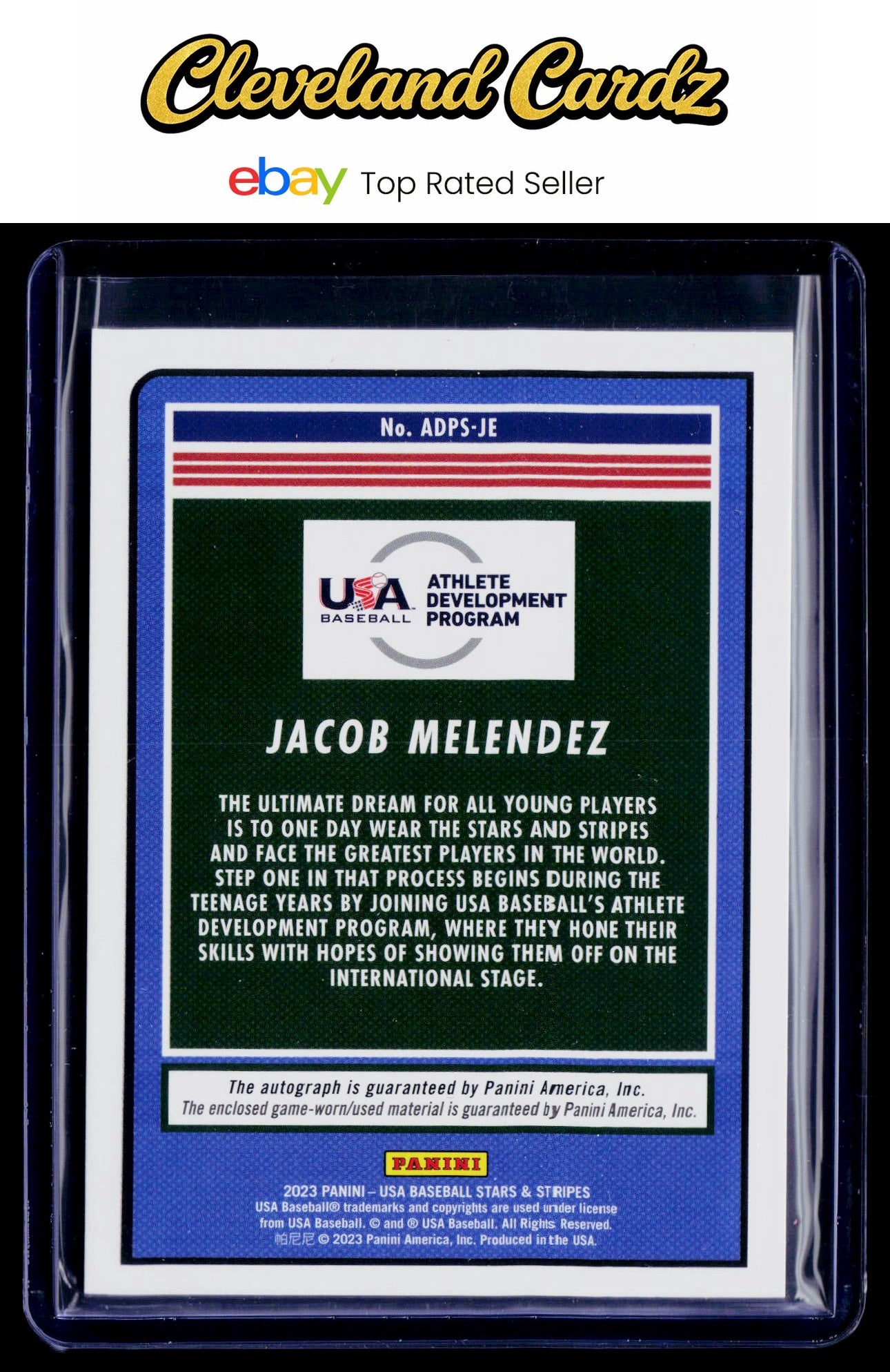 2023 Panini Stars & Stripes USA Baseball #ADPS-JE Jacob Melendez ADP Signatures