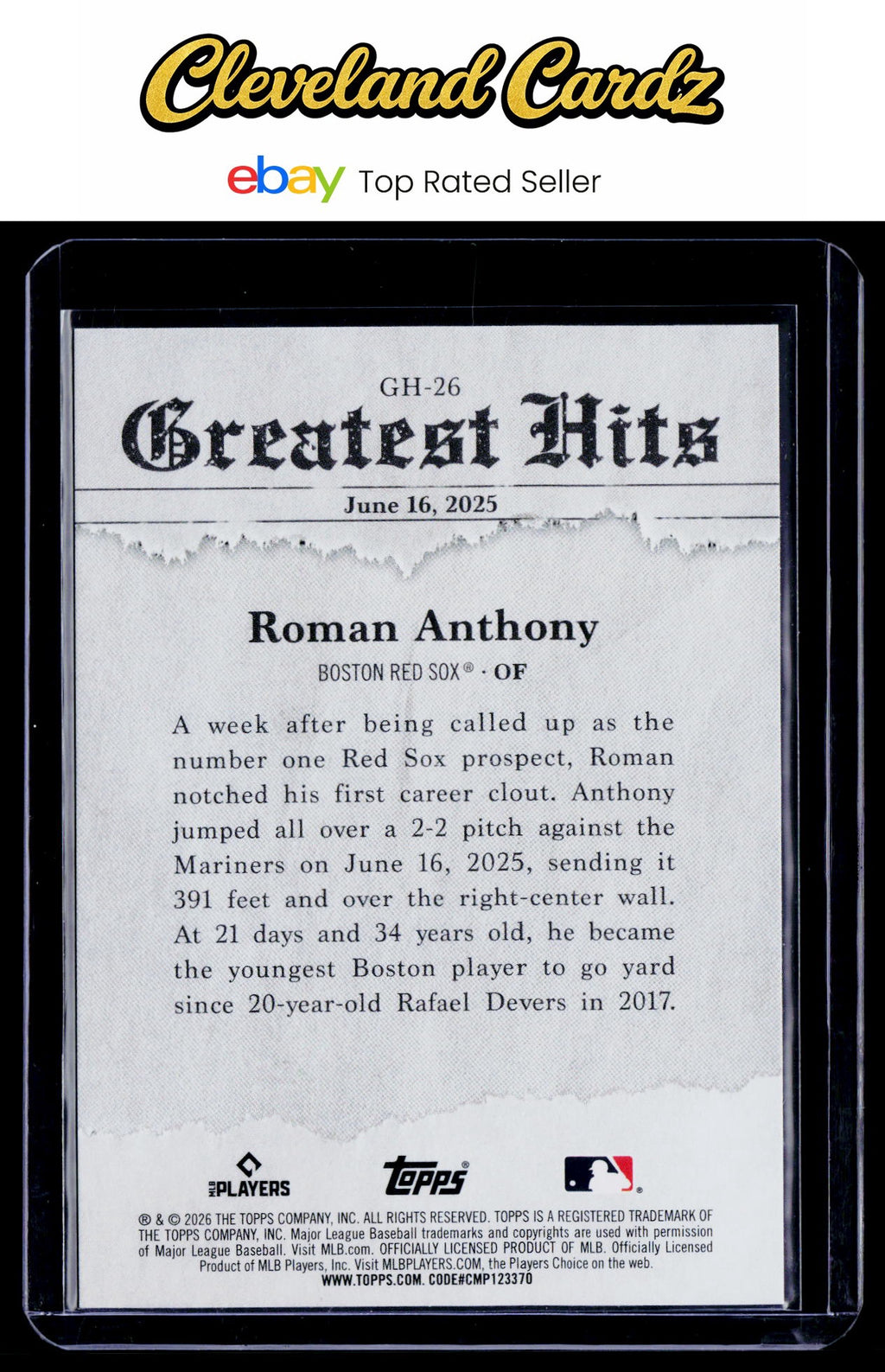 2026 Topps #GH-26 Roman Anthony 2025 Greatest Hits