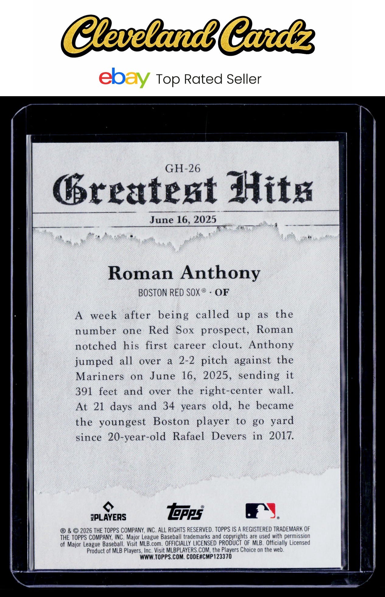 2026 Topps #GH-26 Roman Anthony 2025 Greatest Hits