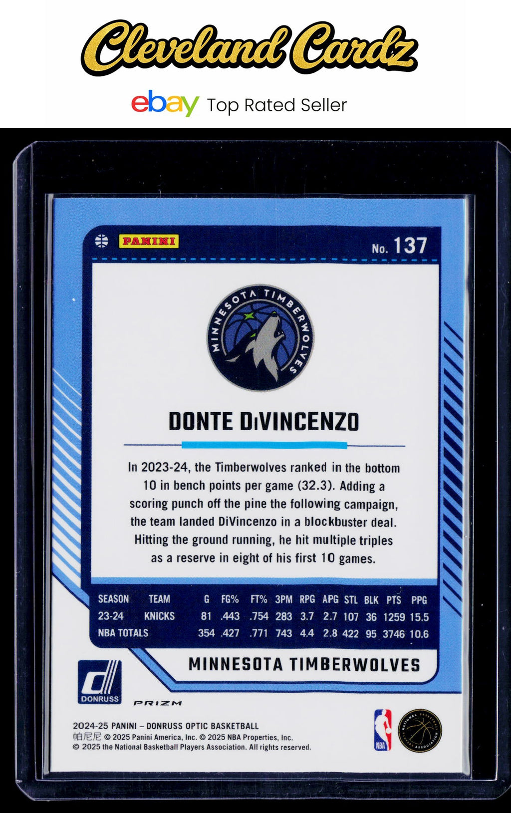 2024-25 Donruss Optic #137 Donte DiVincenzo Purple