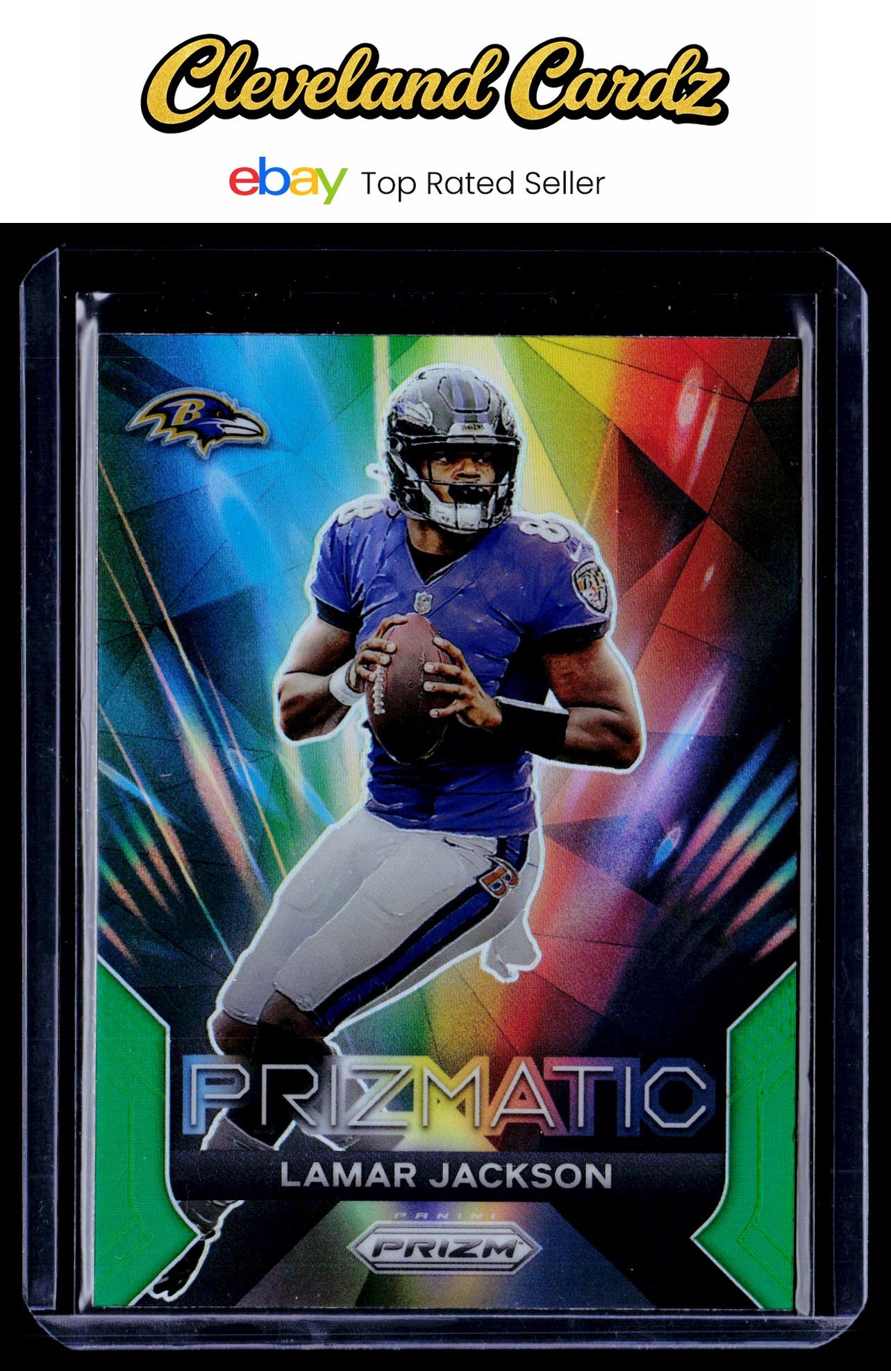 2023 Panini Prizm #12 Lamar Jackson Prizmatic Prizms Green Wave