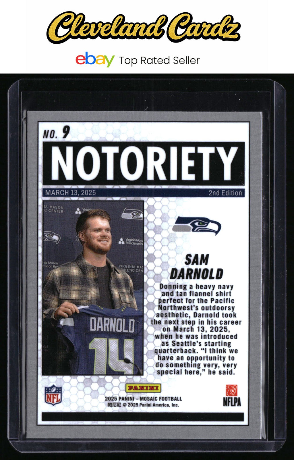 2025 Panini Mosaic #9 Sam Darnold Notoriety