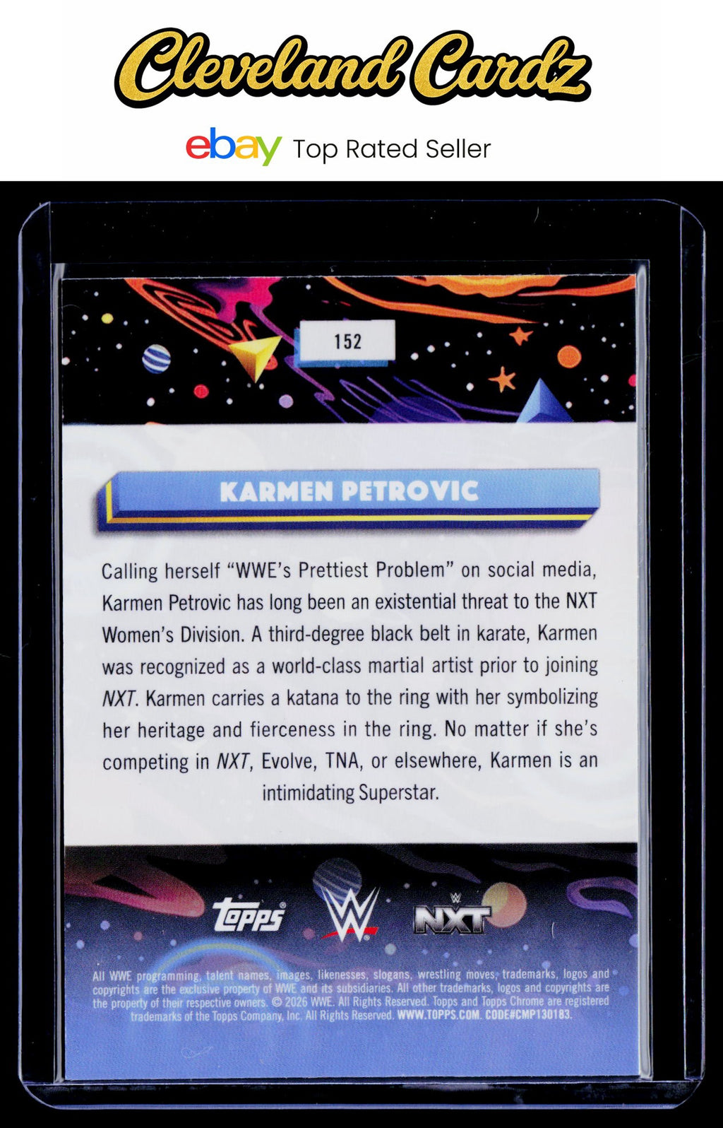 2026 Topps Chrome Cosmic #152 Karmen Petrovic Blue Moon Refractor #1/99 Bookend