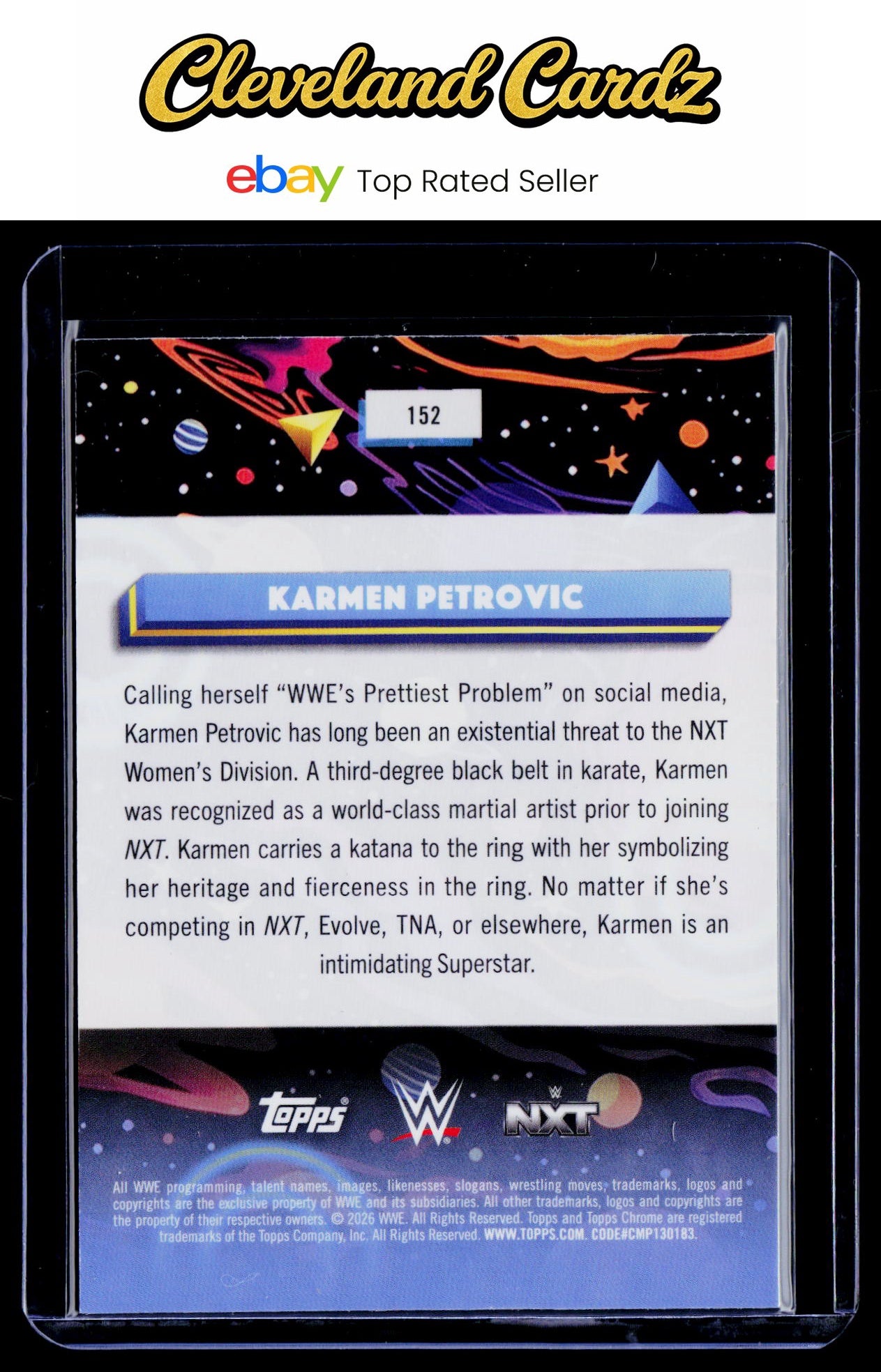 2026 Topps Chrome Cosmic #152 Karmen Petrovic Blue Moon Refractor #1/99 Bookend