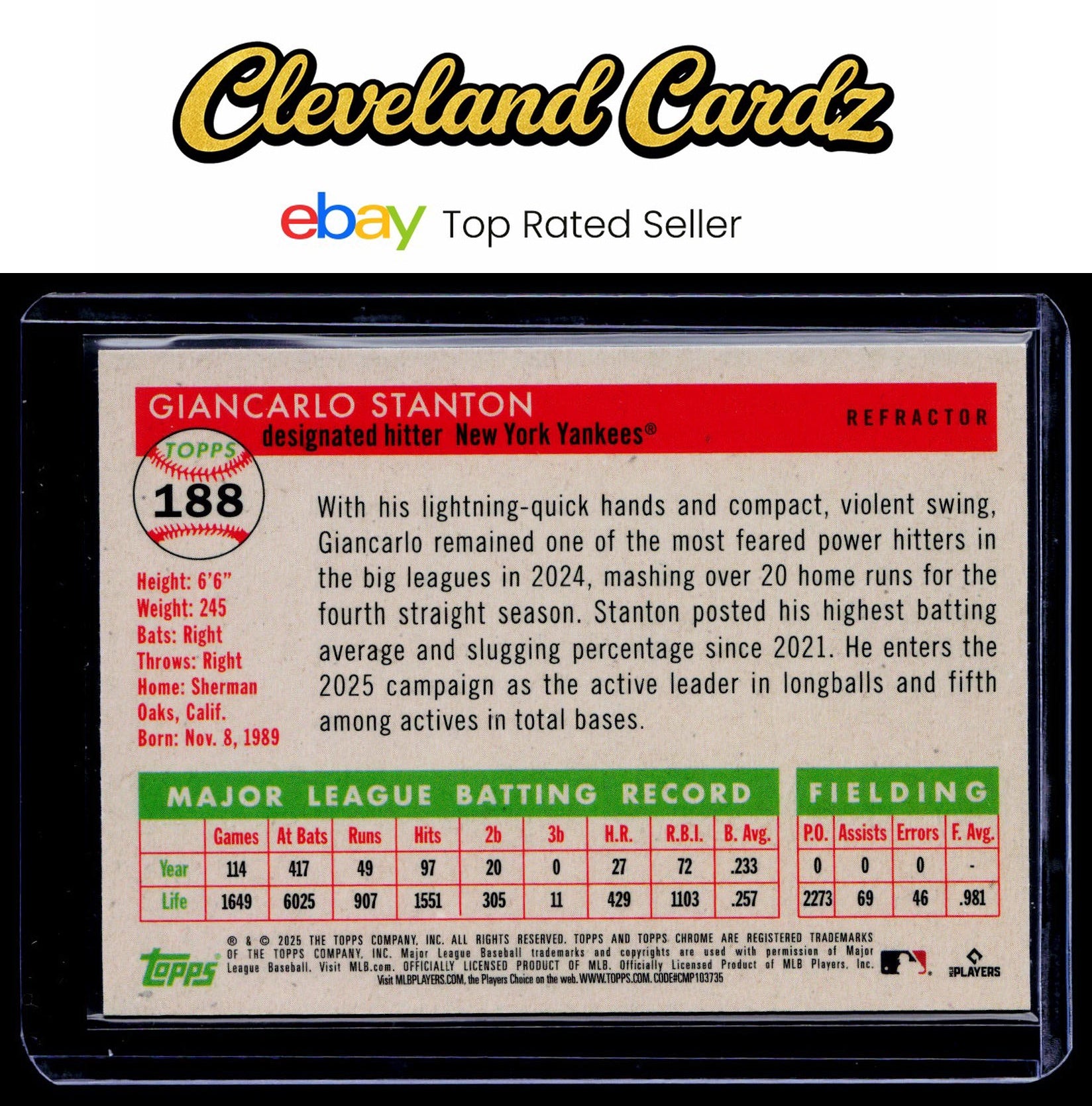 2025 Topps Chrome Platinum #188 Giancarlo Stanton Refractors
