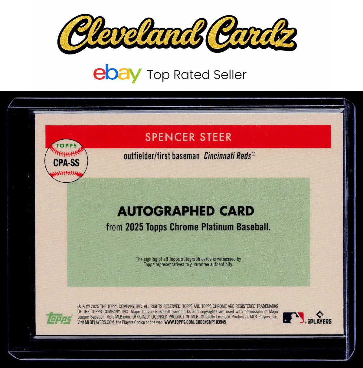 2025 Topps Chrome Platinum #CPA-SS Spencer Steer Auto Blue Prism Refractors #/99