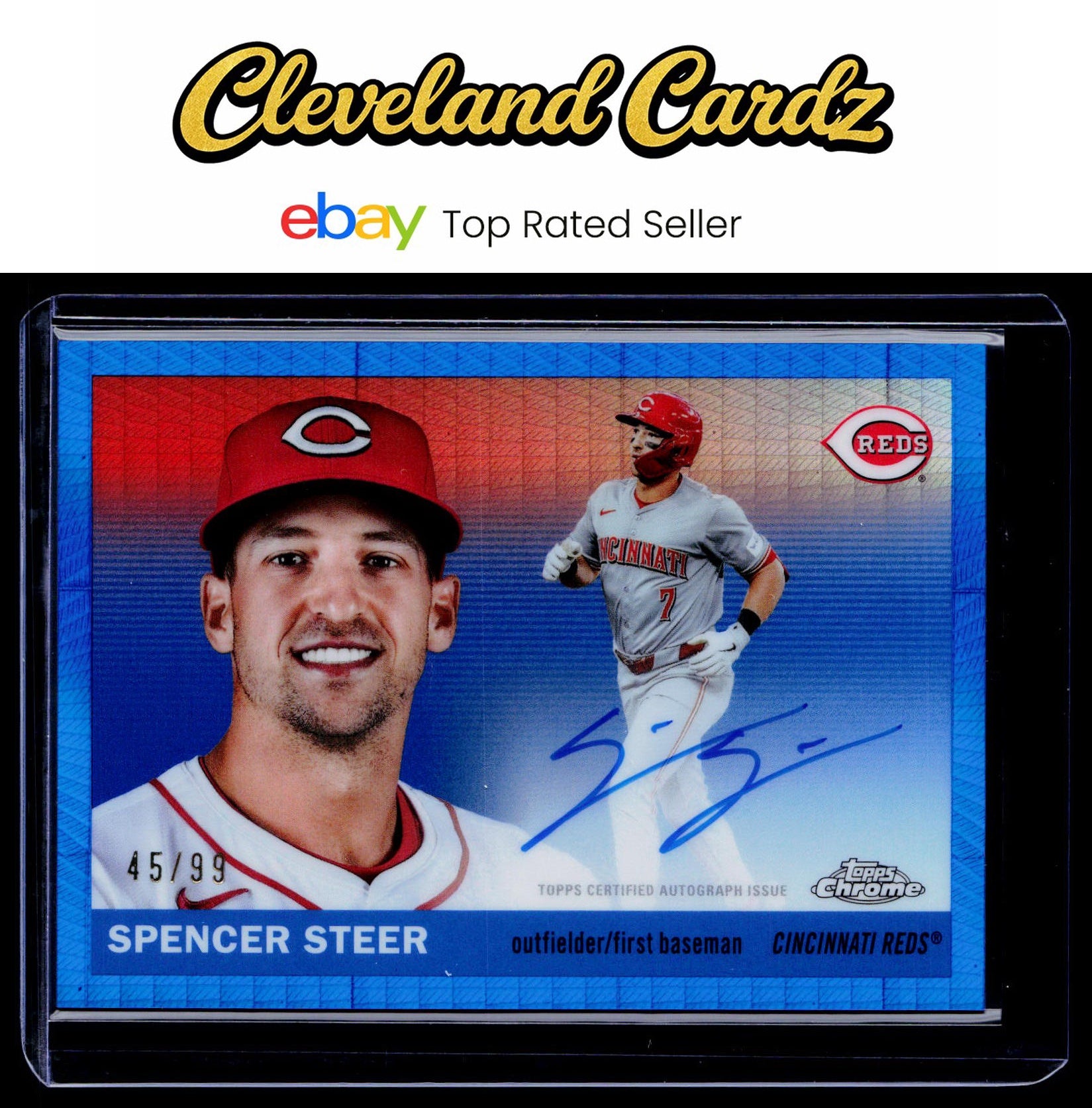 2025 Topps Chrome Platinum #CPA-SS Spencer Steer Auto Blue Prism Refractors #/99