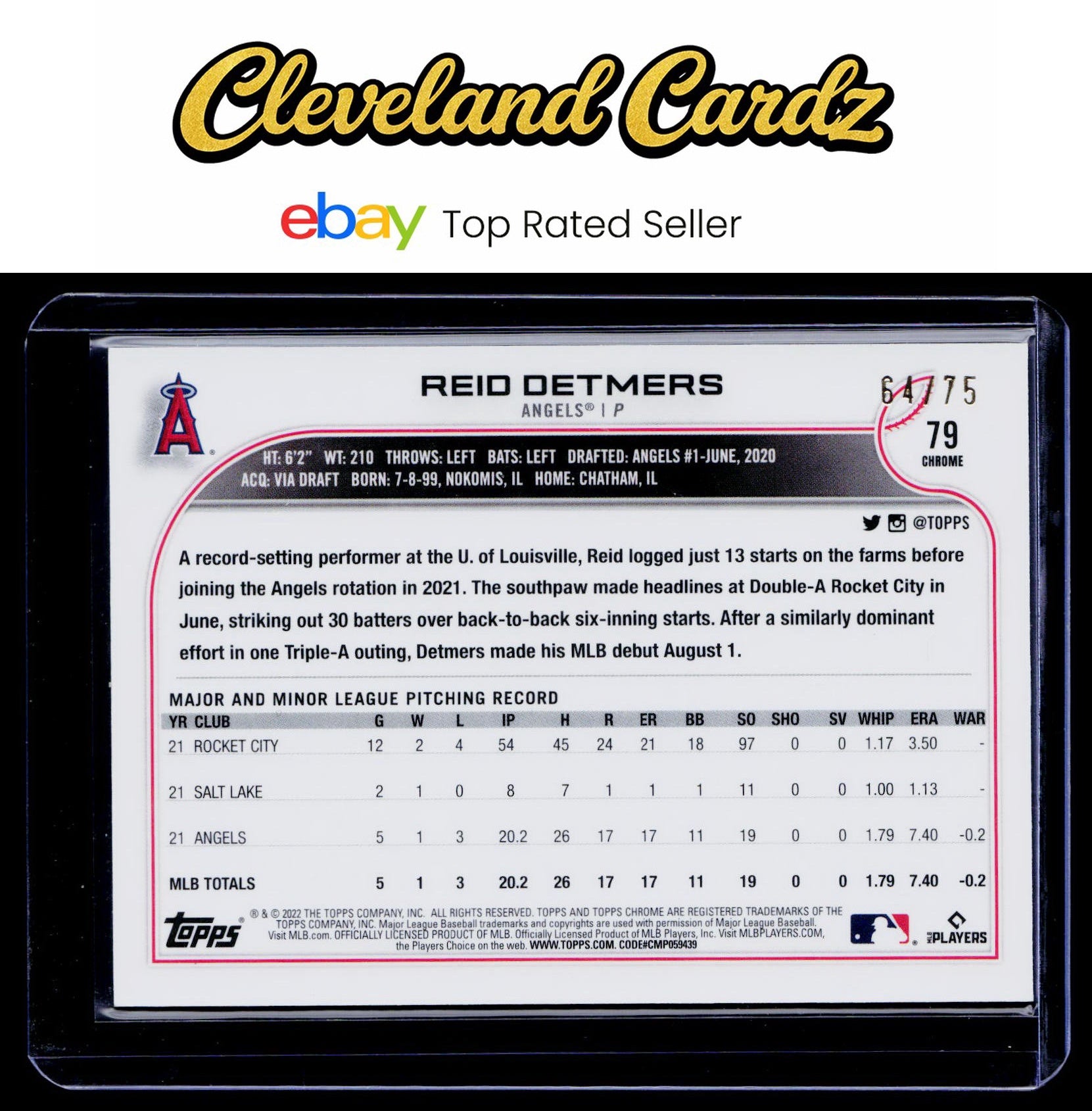 2022 Topps Chrome Sonic #79 Reid Detmers Blue/Yellow Sonic Pulse Refractor #/75