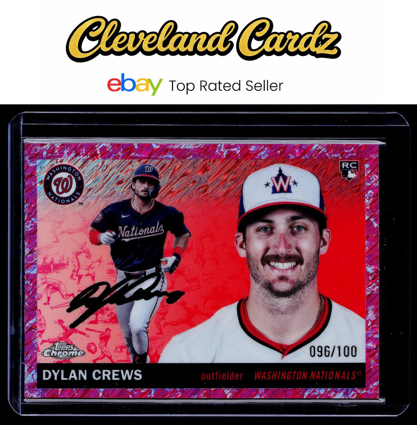 2025 Topps Chrome Platinum #244 Dylan Crews Cream/Fuchsia Shim. Refractor #/100