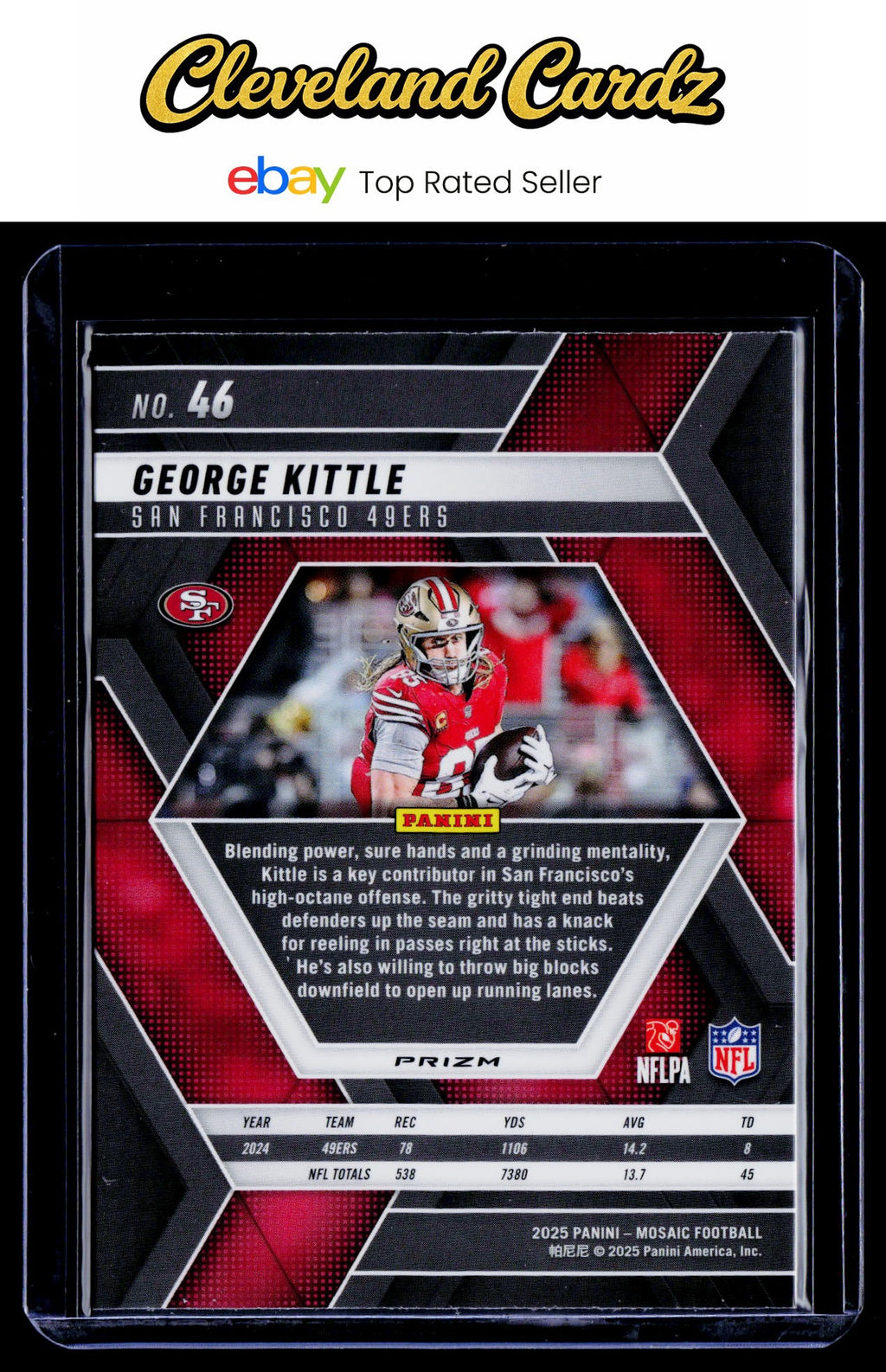 2025 Panini Mosaic #46 George Kittle Mosaic Reactive Blue