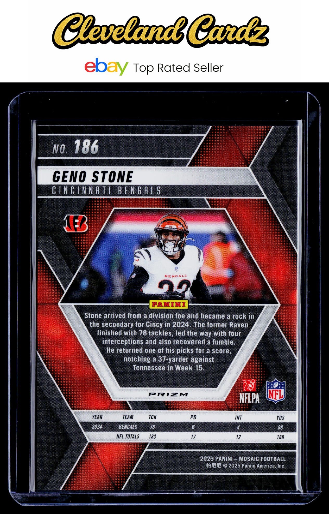 2025 Panini Mosaic #186 Geno Stone Mosaic Reactive Blue