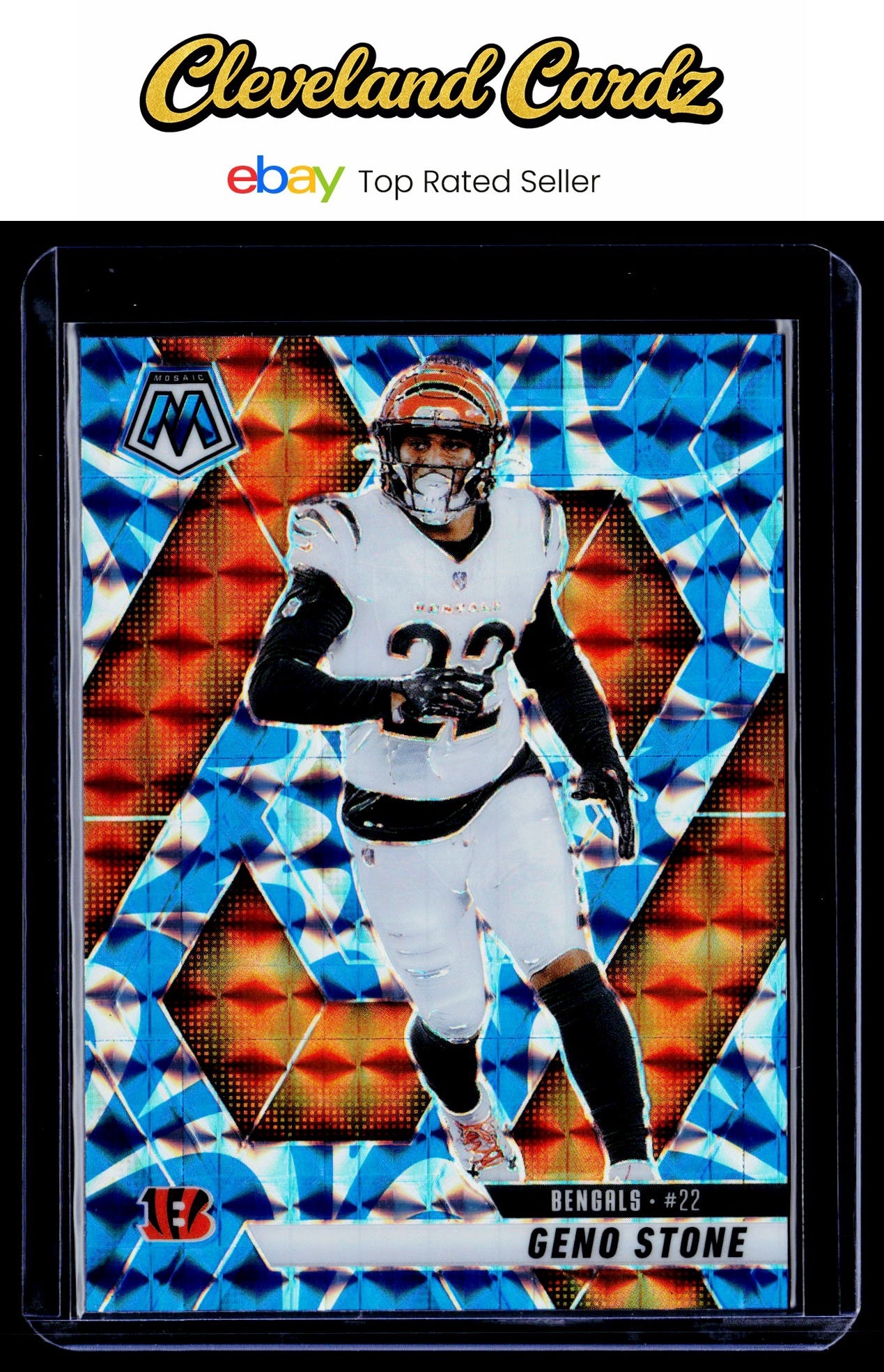 2025 Panini Mosaic #186 Geno Stone Mosaic Reactive Blue