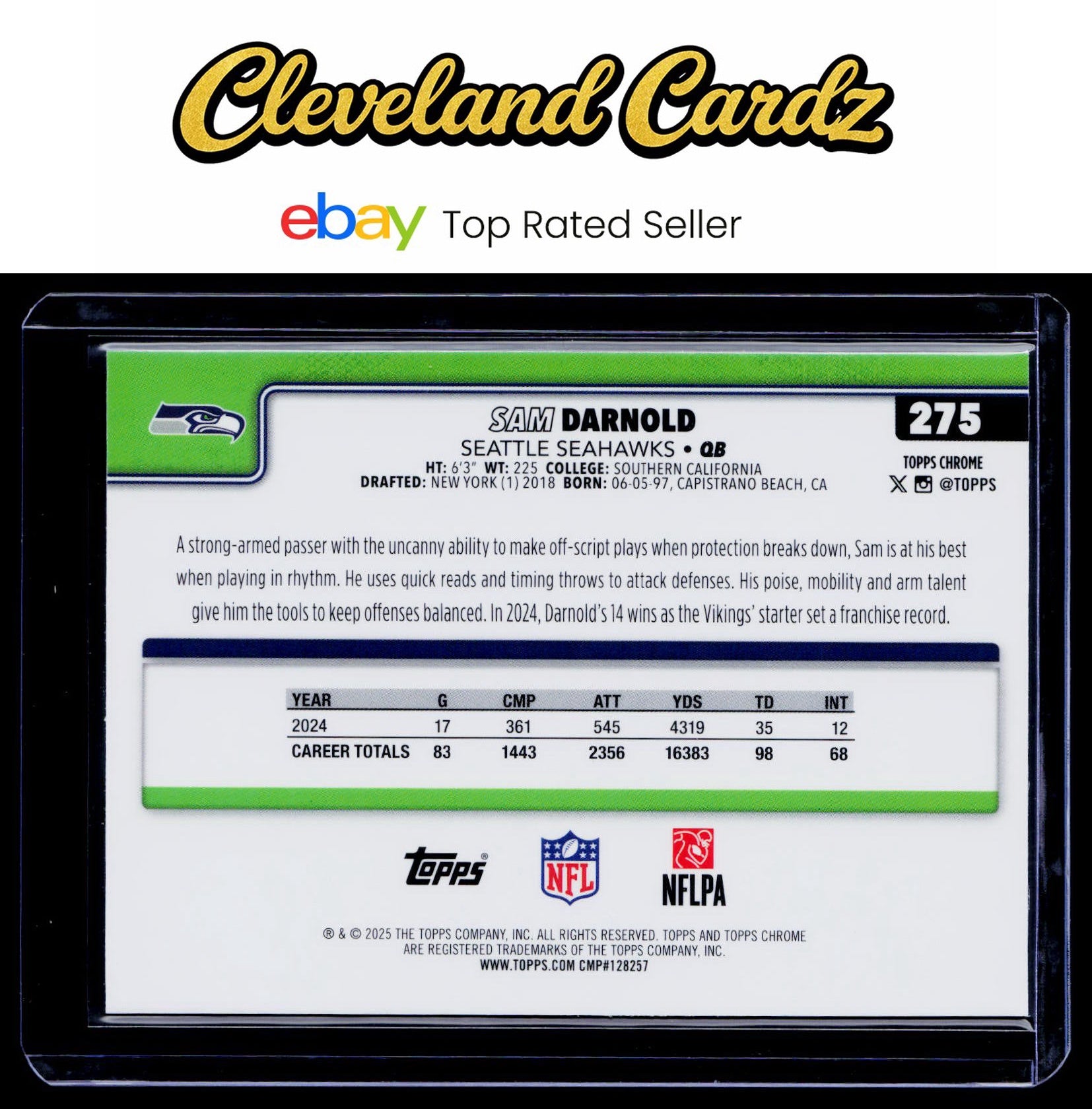 2025 Topps Chrome #275 Sam Darnold Hot Pink X-Fractor
