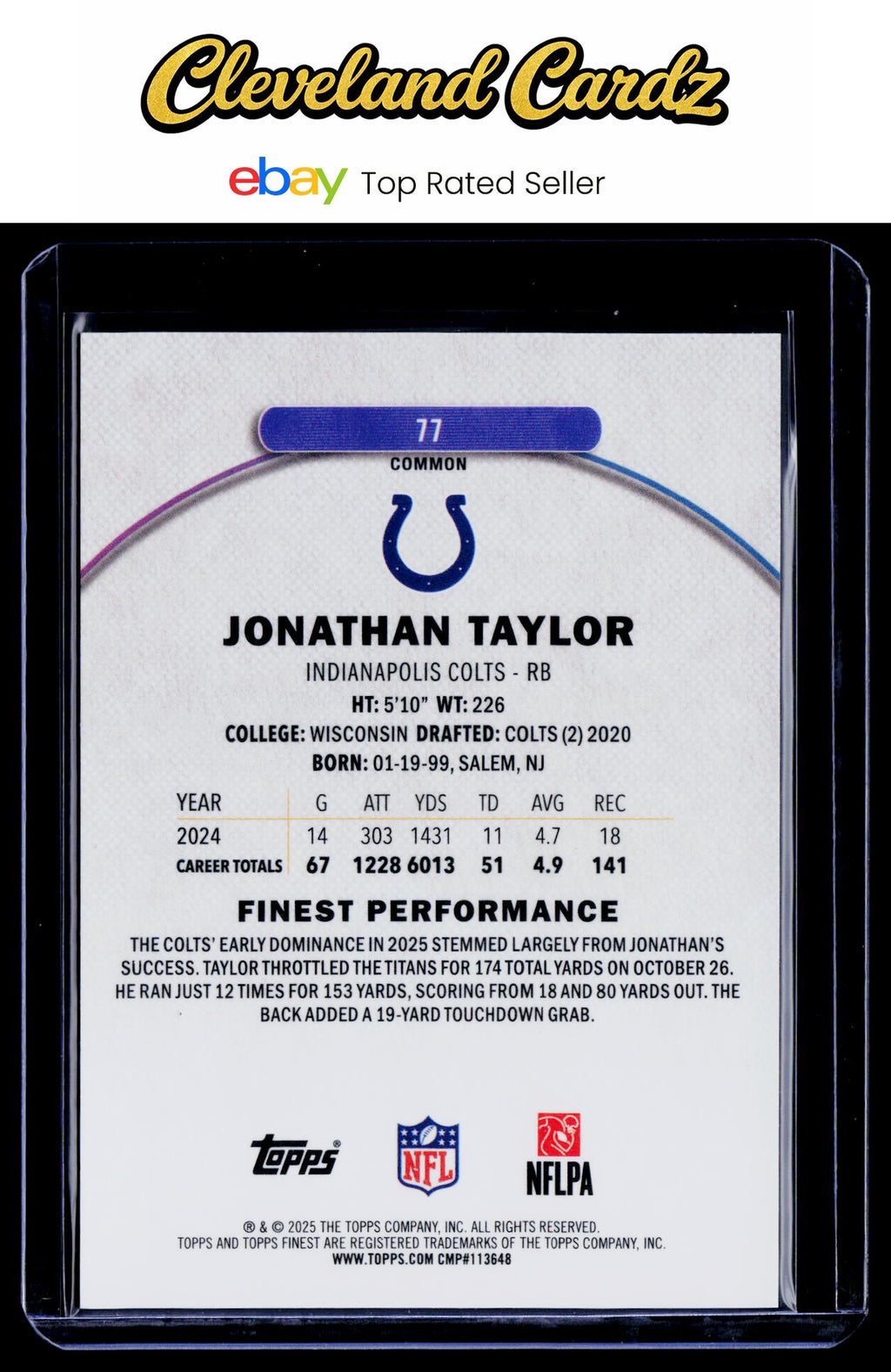 2025 Finest #77 Jonathan Taylor Black Refractor #/20
