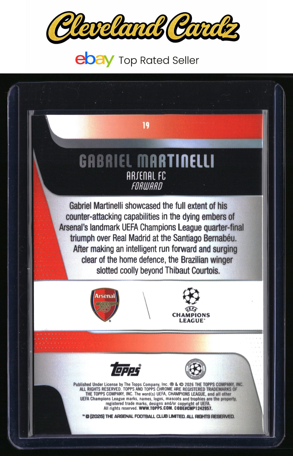 2025-26 Topps Chrome UEFA #19 Gabriel Martinelli X-Fractor Refractor