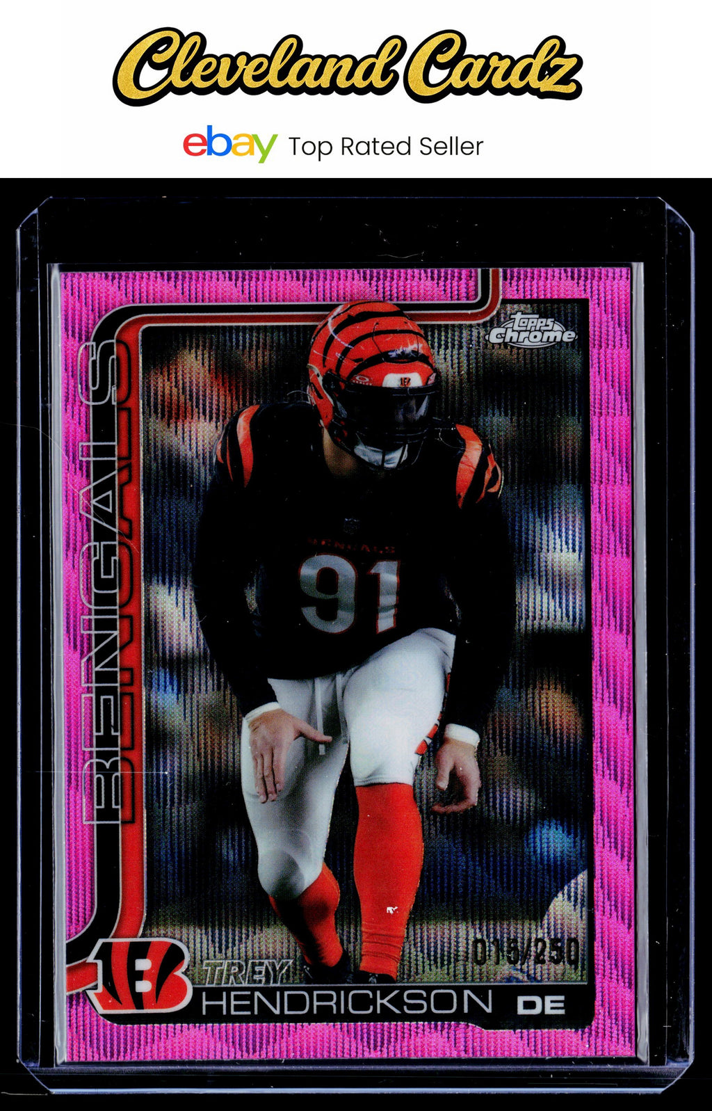 2025 Topps Chrome #65 Trey Hendrickson Pink Wave Refractor #/250
