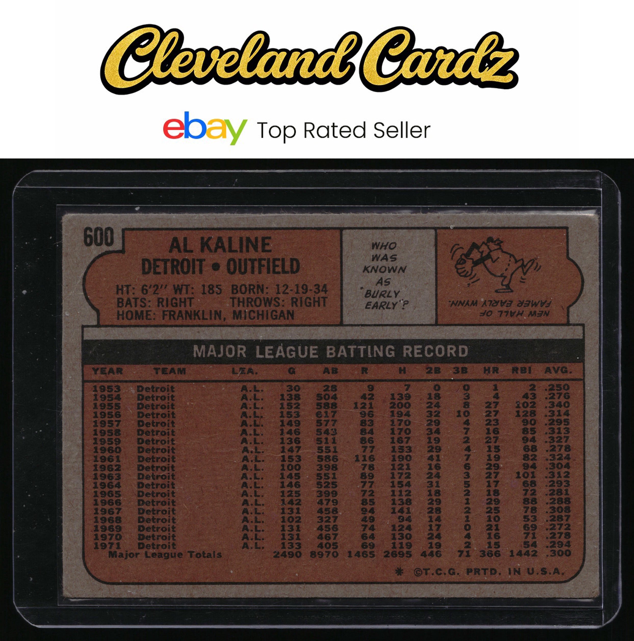 1972 Topps #600 Al Kaline EX+