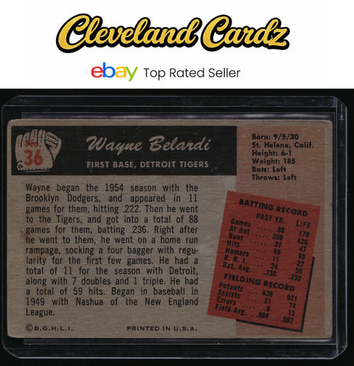 1955 Bowman #36 Wayne Belardi