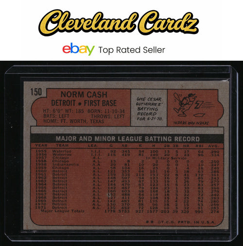 1972 Topps #150 Norm Cash