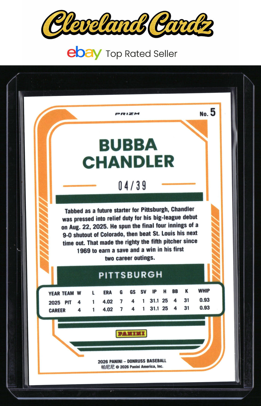 2026 Donruss #5 Bubba Chandler Optic Black Velocity #/39
