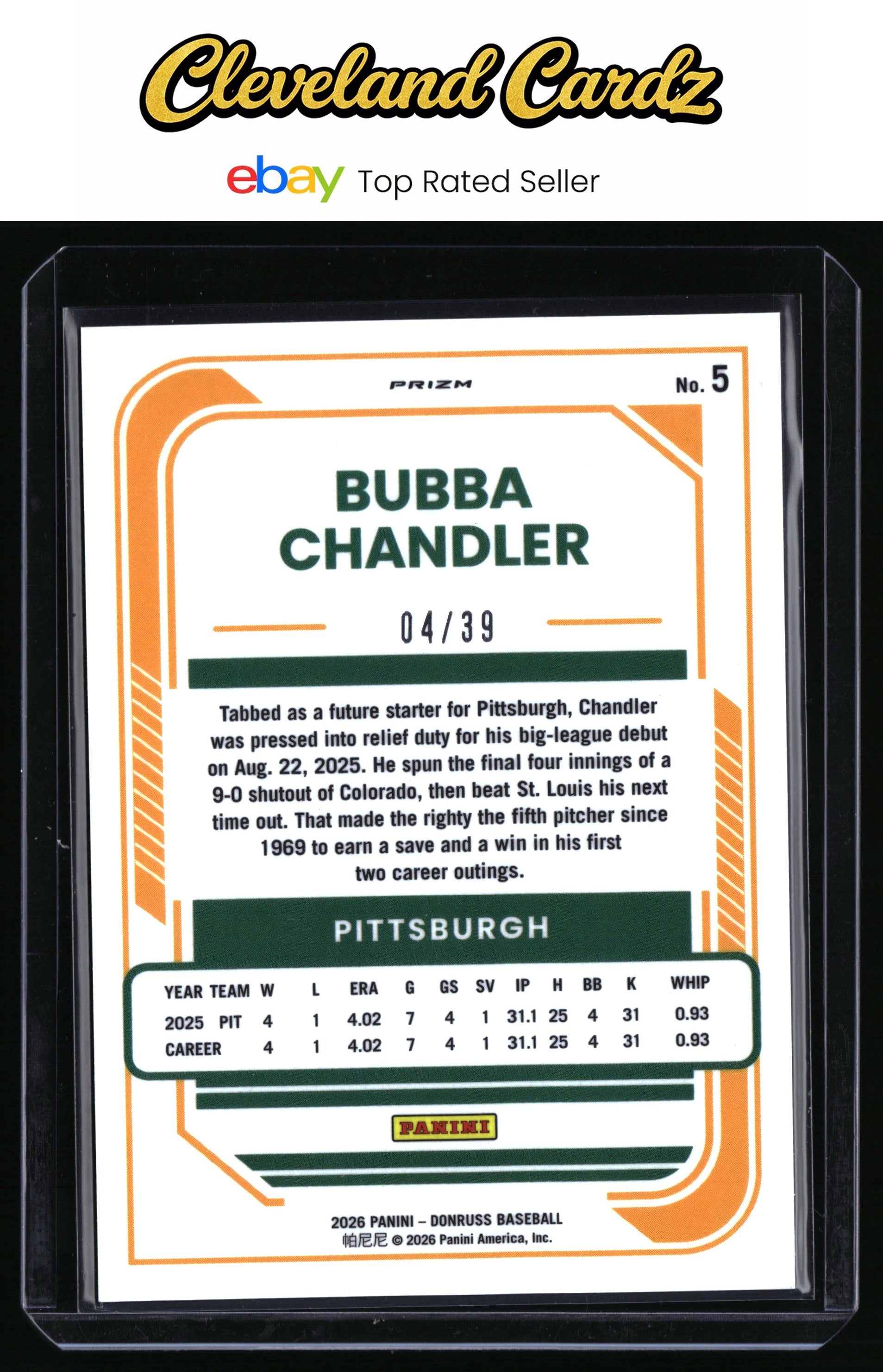 2026 Donruss #5 Bubba Chandler Optic Black Velocity #/39