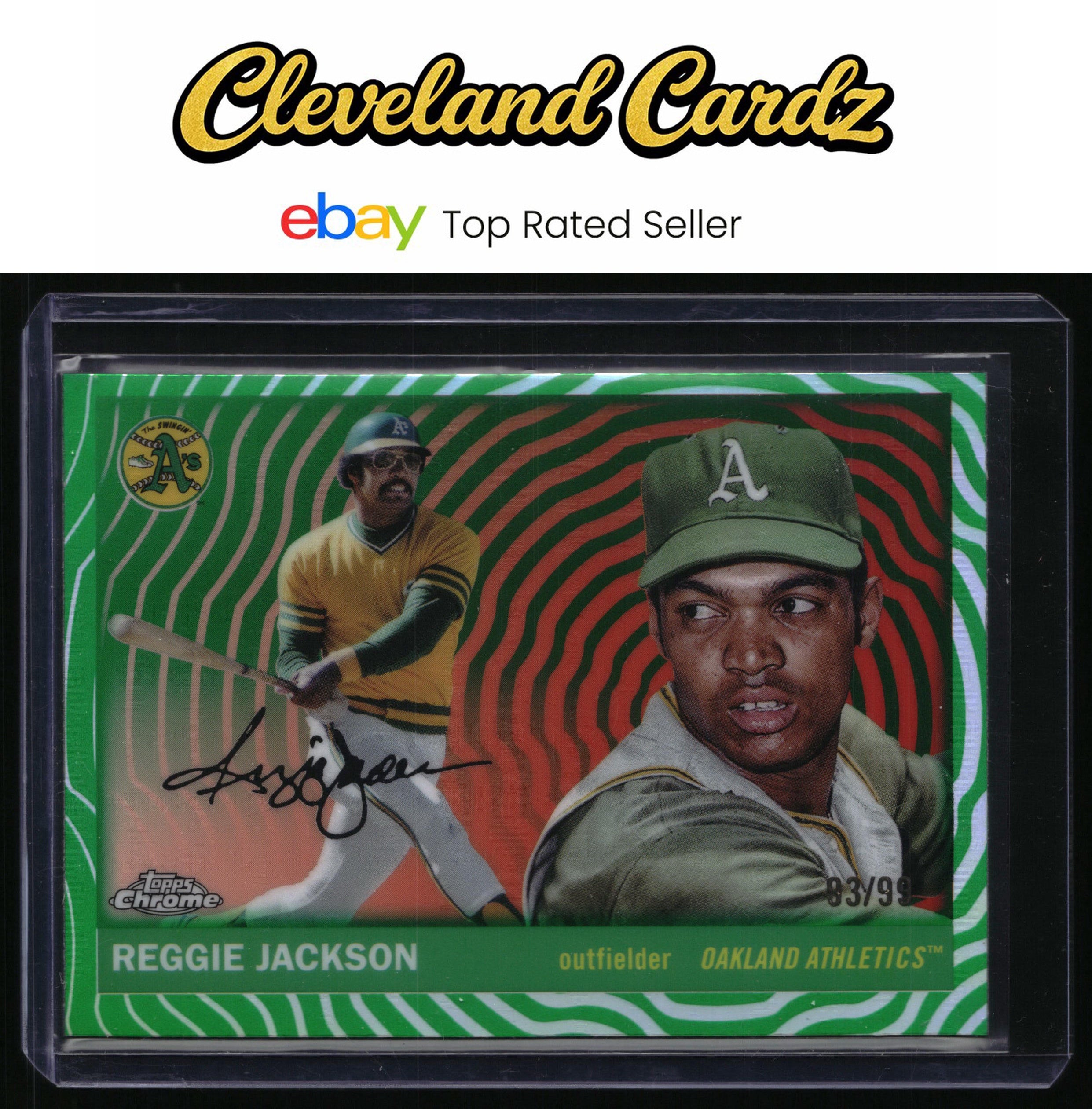 2025 Topps Chrome Platinum #337 Reggie Jackson Green Vibrations Refractors #/99