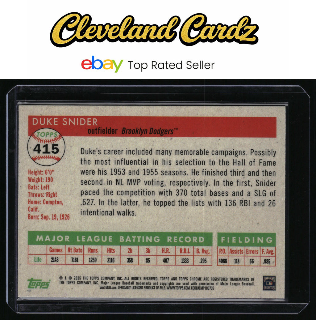 2025 Topps Chr. Plat. #415 Duke Snider Cream/Fuchsia Shimmer Refractors #/100