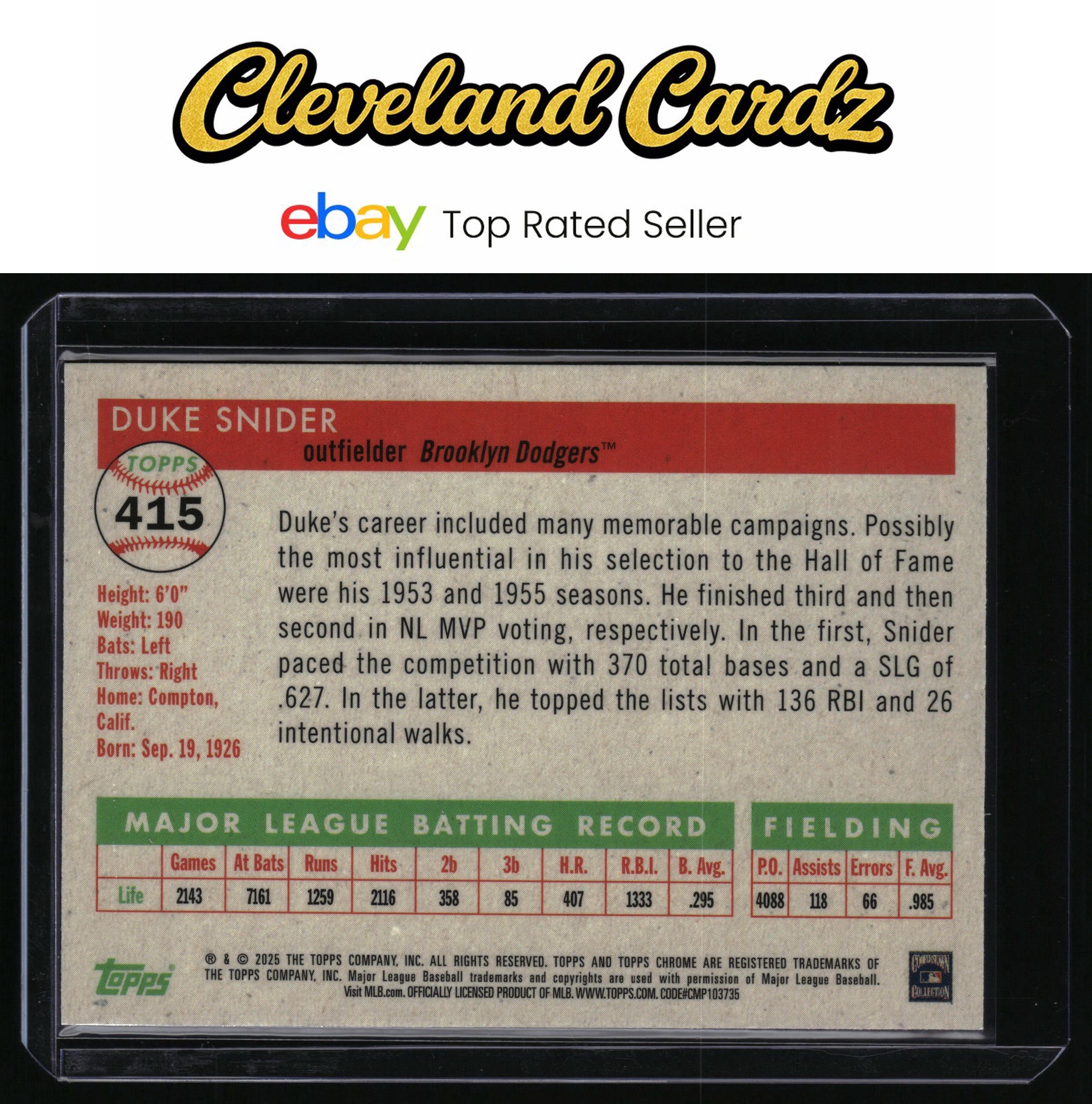 2025 Topps Chr. Plat. #415 Duke Snider Cream/Fuchsia Shimmer Refractors #/100
