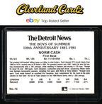 1981 Detroit News #73e Norm Cash:White Border "Detroit News" Red Text, MLB Logo