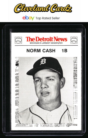 1981 Detroit News #73e Norm Cash:White Border "Detroit News" Red Text, MLB Logo